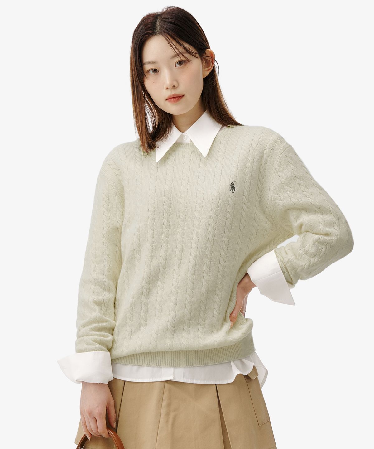 폴로 랄프 로렌(POLO RALPH LAUREN) 케이블 니트 울 코튼 스웨터 - 아이보리