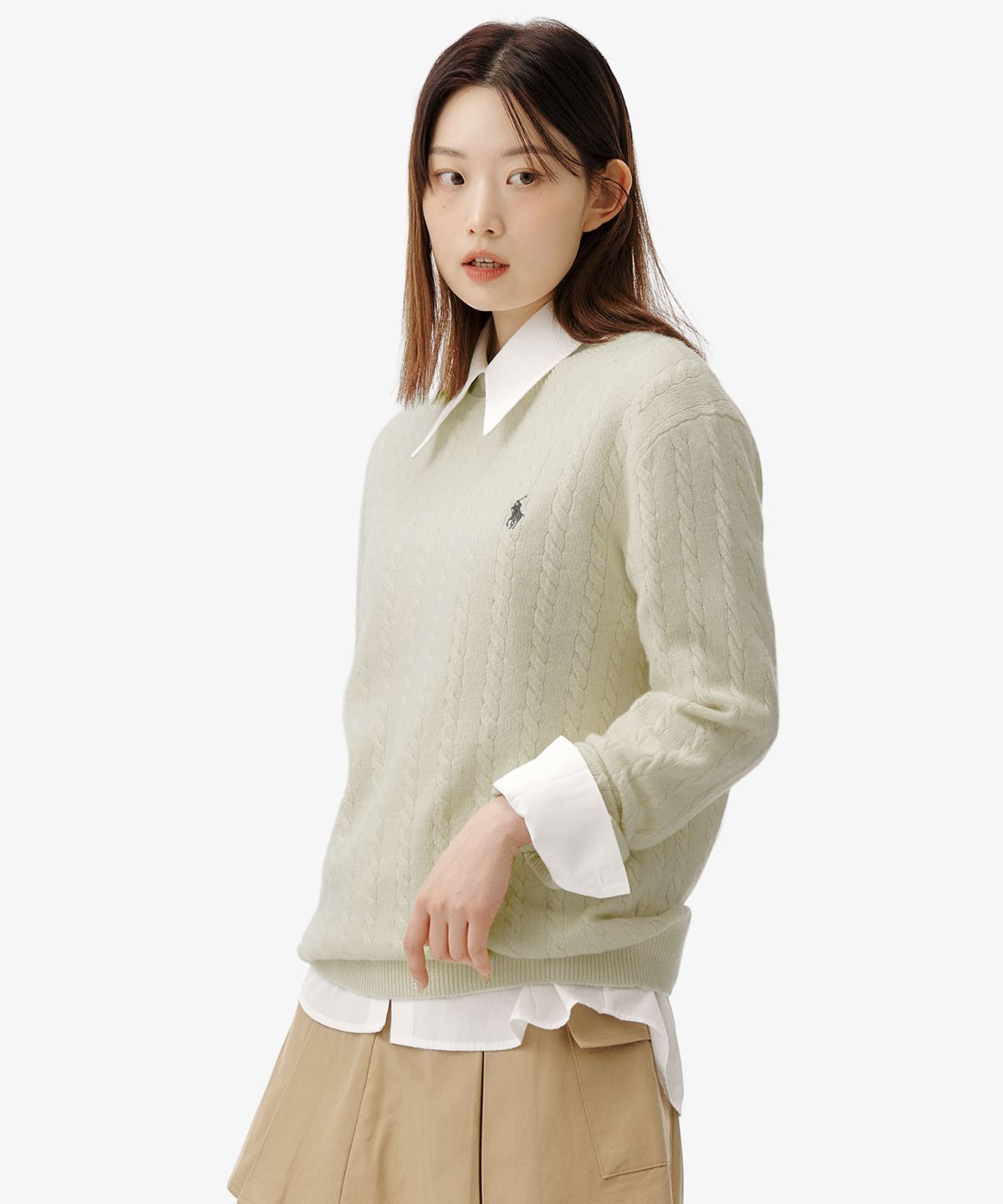 폴로 랄프 로렌(POLO RALPH LAUREN) 케이블 니트 울 코튼 스웨터 - 아이보리