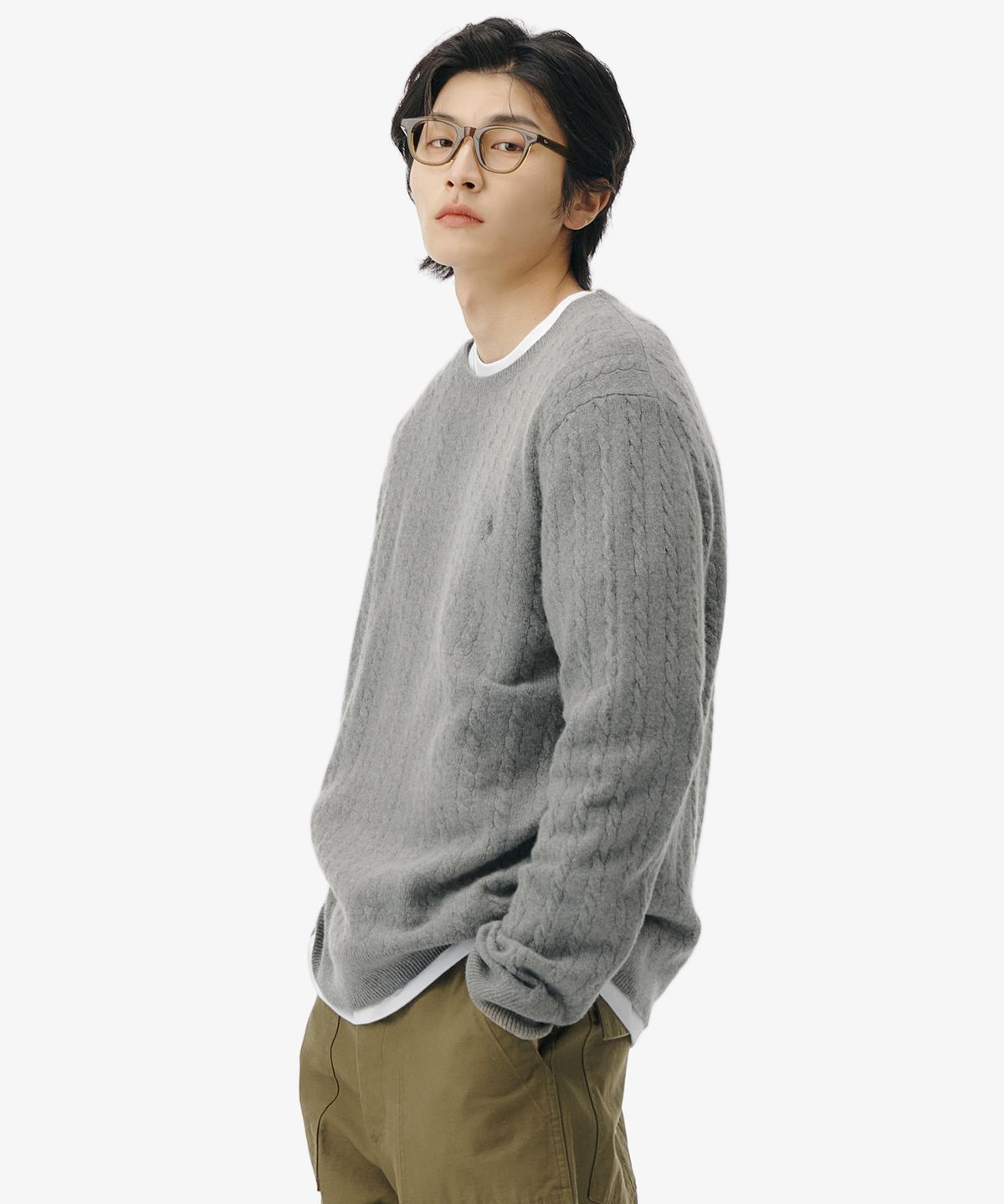 폴로 랄프 로렌(POLO RALPH LAUREN) 케이블 니트 울 코튼 스웨터 - 그레이