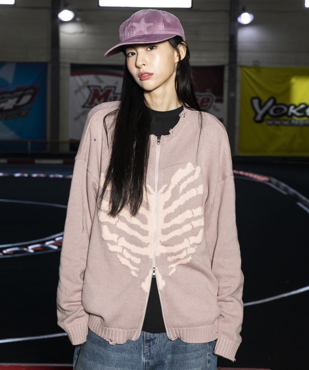 엑스톤즈(XTONZ) XTK037 보운 니트 집업 (VINTAGE PINK)