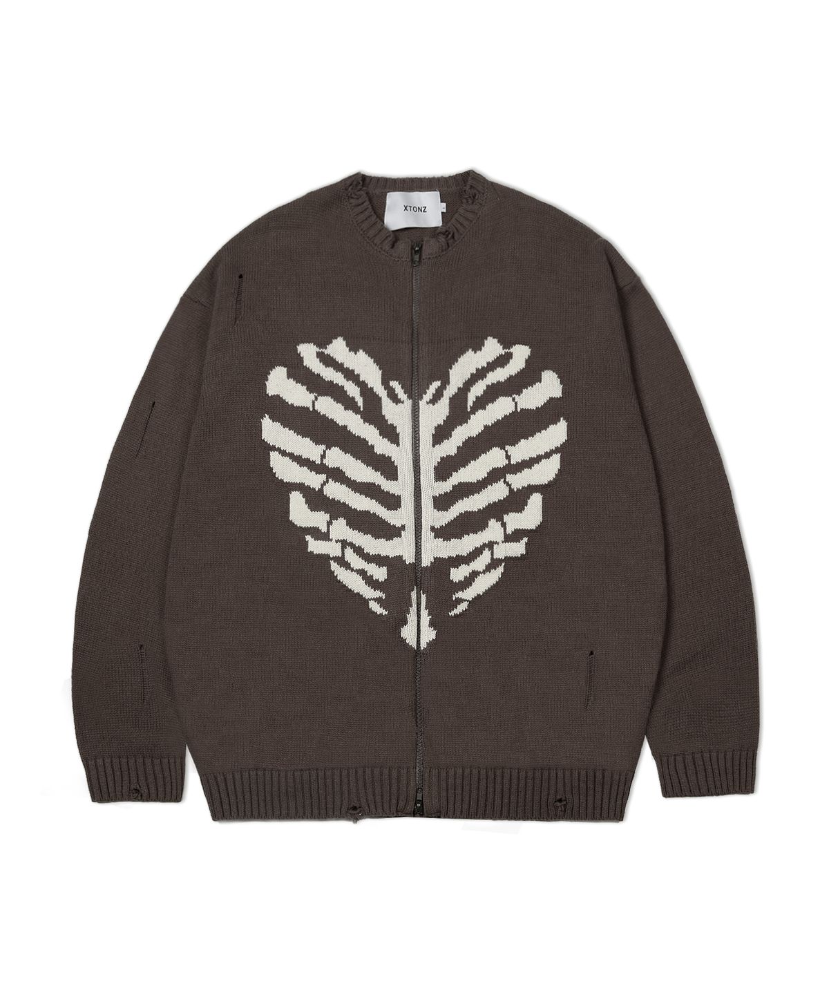엑스톤즈(XTONZ) XTK037 보운 니트 집업 (BROWN)