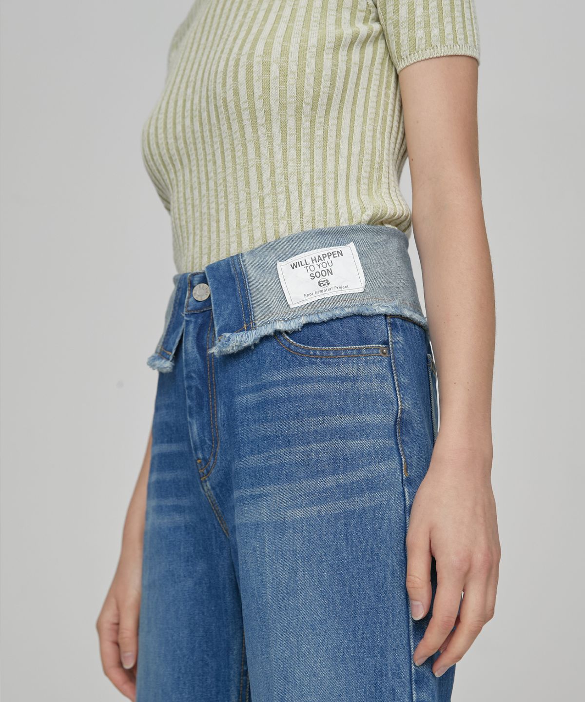 엔오르(EN OR) FOLDOVER HIGH-RISE DENIM - BLUE