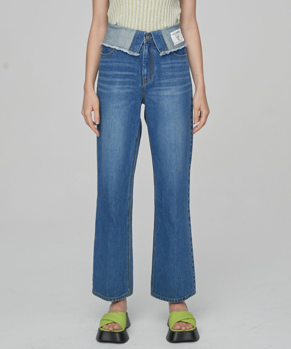 엔오르(EN OR) FOLDOVER HIGH-RISE DENIM - BLUE
