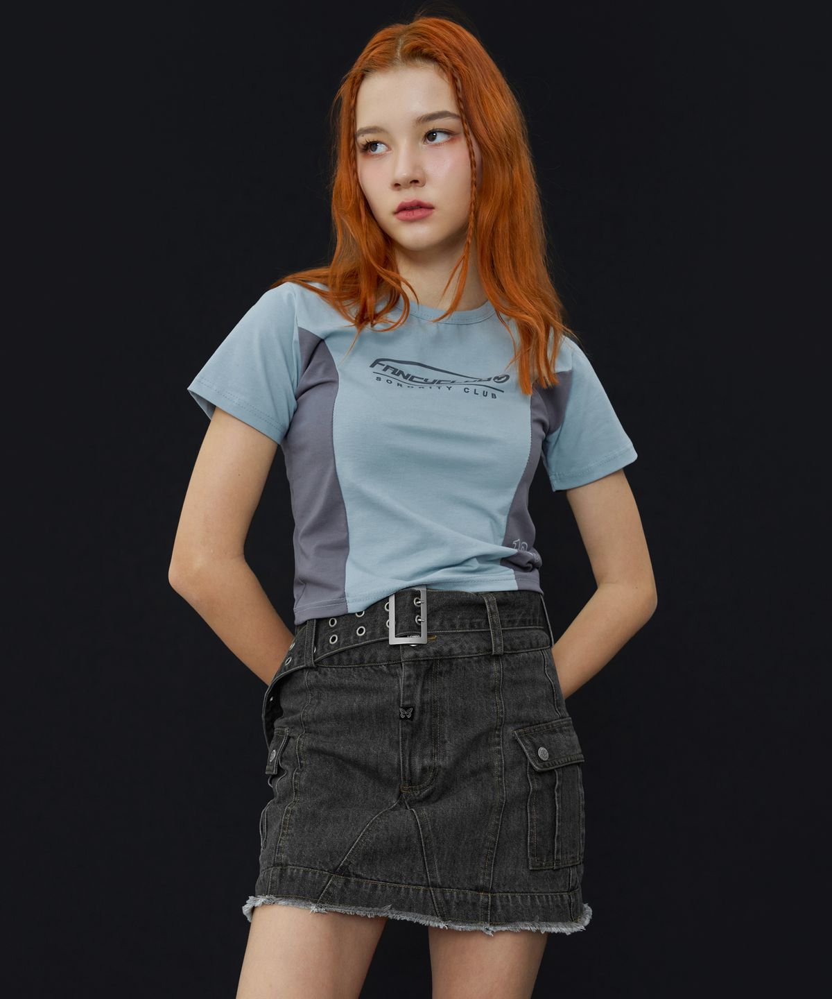 팬시클럽(FANCY CLUB) [NF] 로우라이즈 카고 미니 스커트 (GRAY)_F23QD820