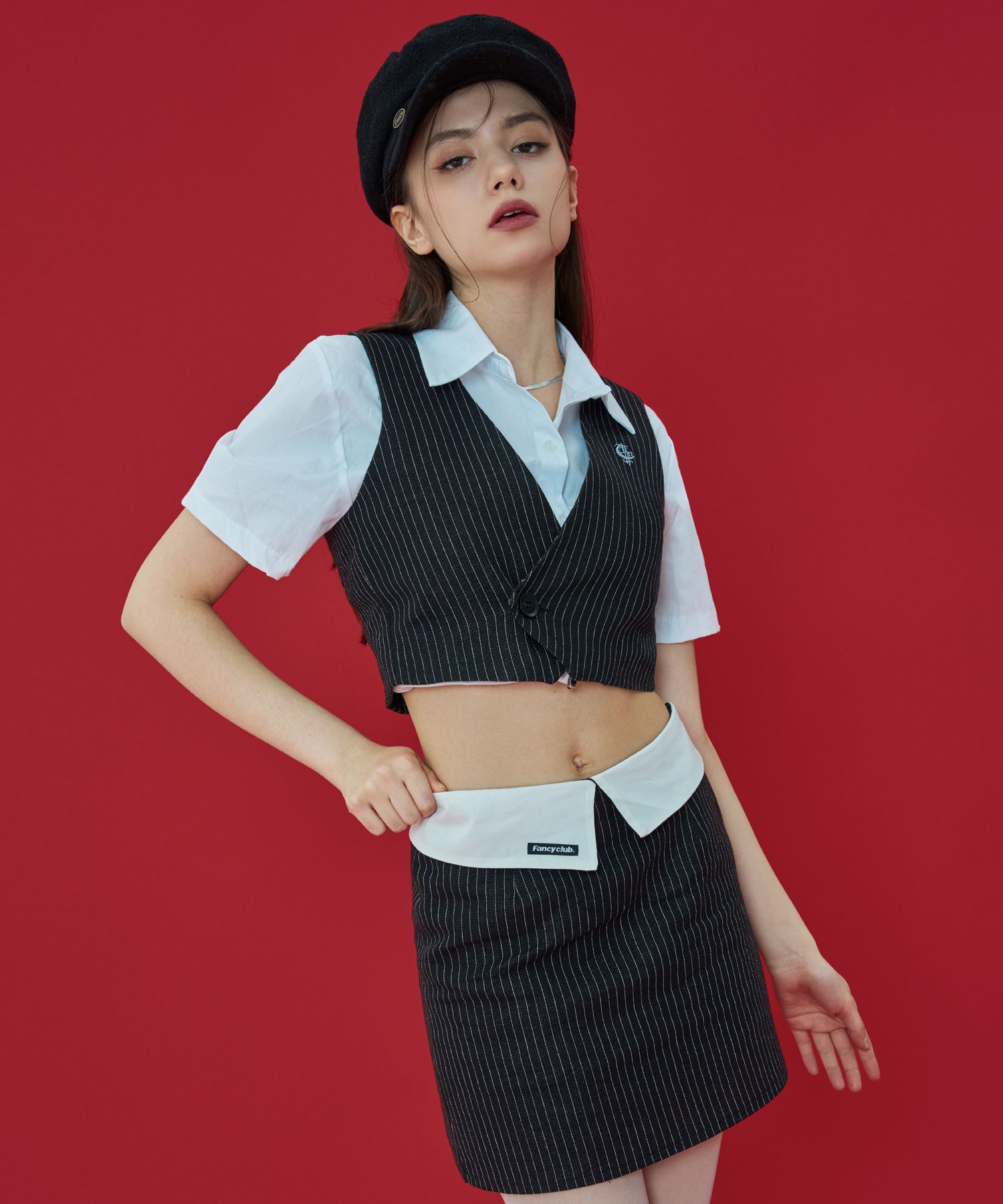 MUSINSA | FANCY CLUB [NF] Stripe layered mini skirt (BLACK)_