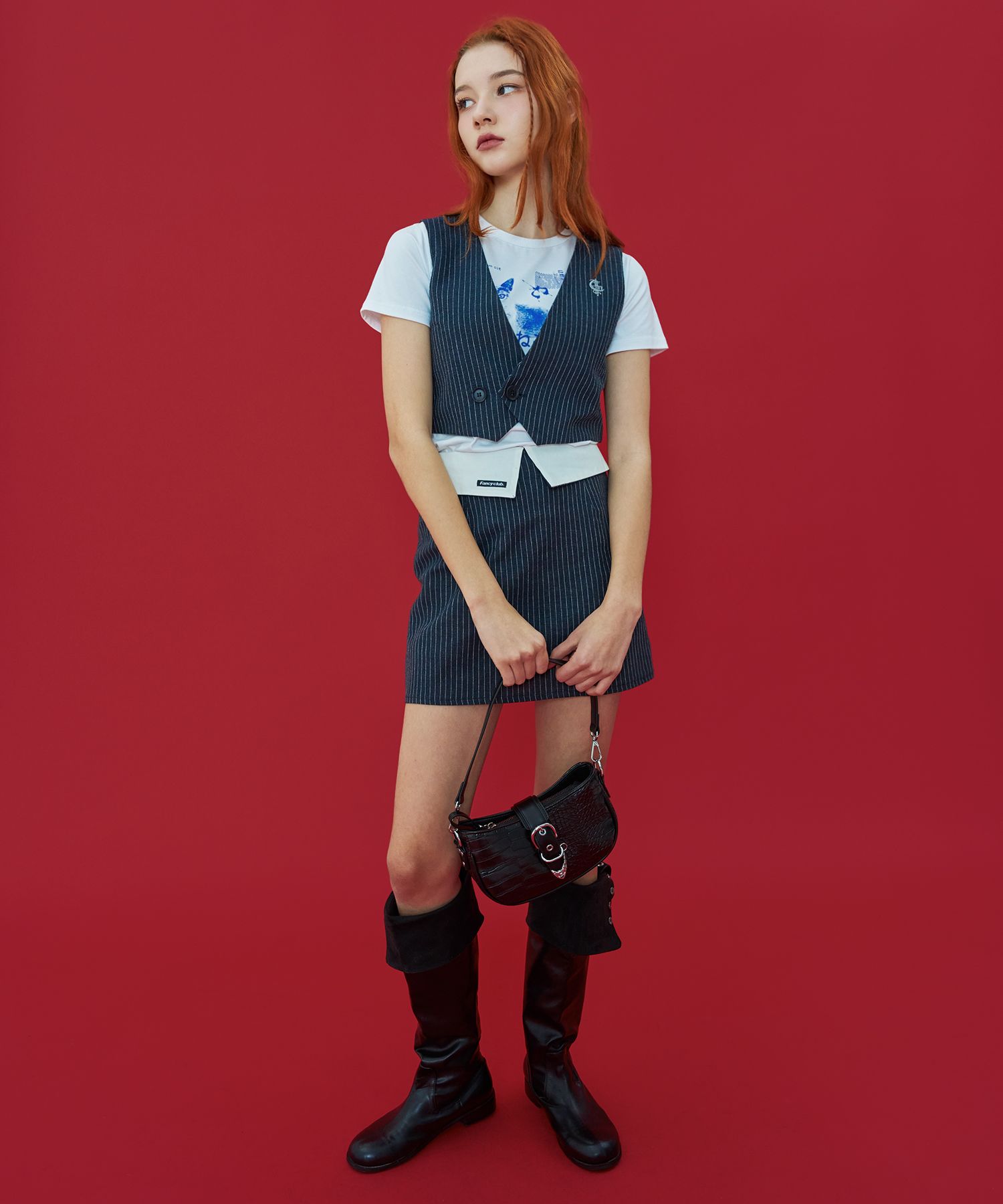☆NASTY FANCY CLUB☆ NF Striped Layered Mini Skirt NAVYF23QD MUSINSA | FANCY CLUB [NF] Stripe layered mini skirt (NAVY)_
