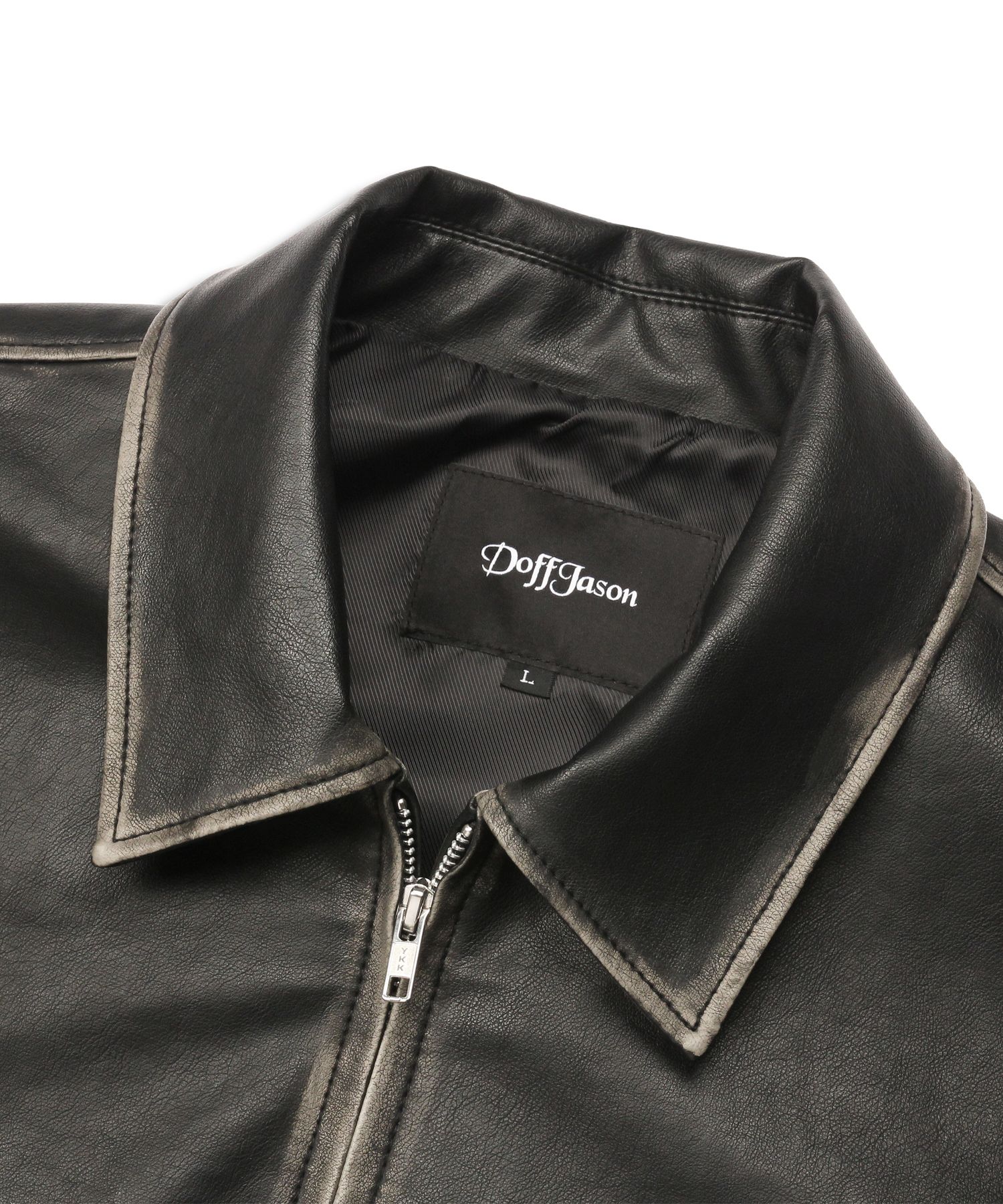 MUSINSA | DOFFJASON Washed leather biker jacket BLACK