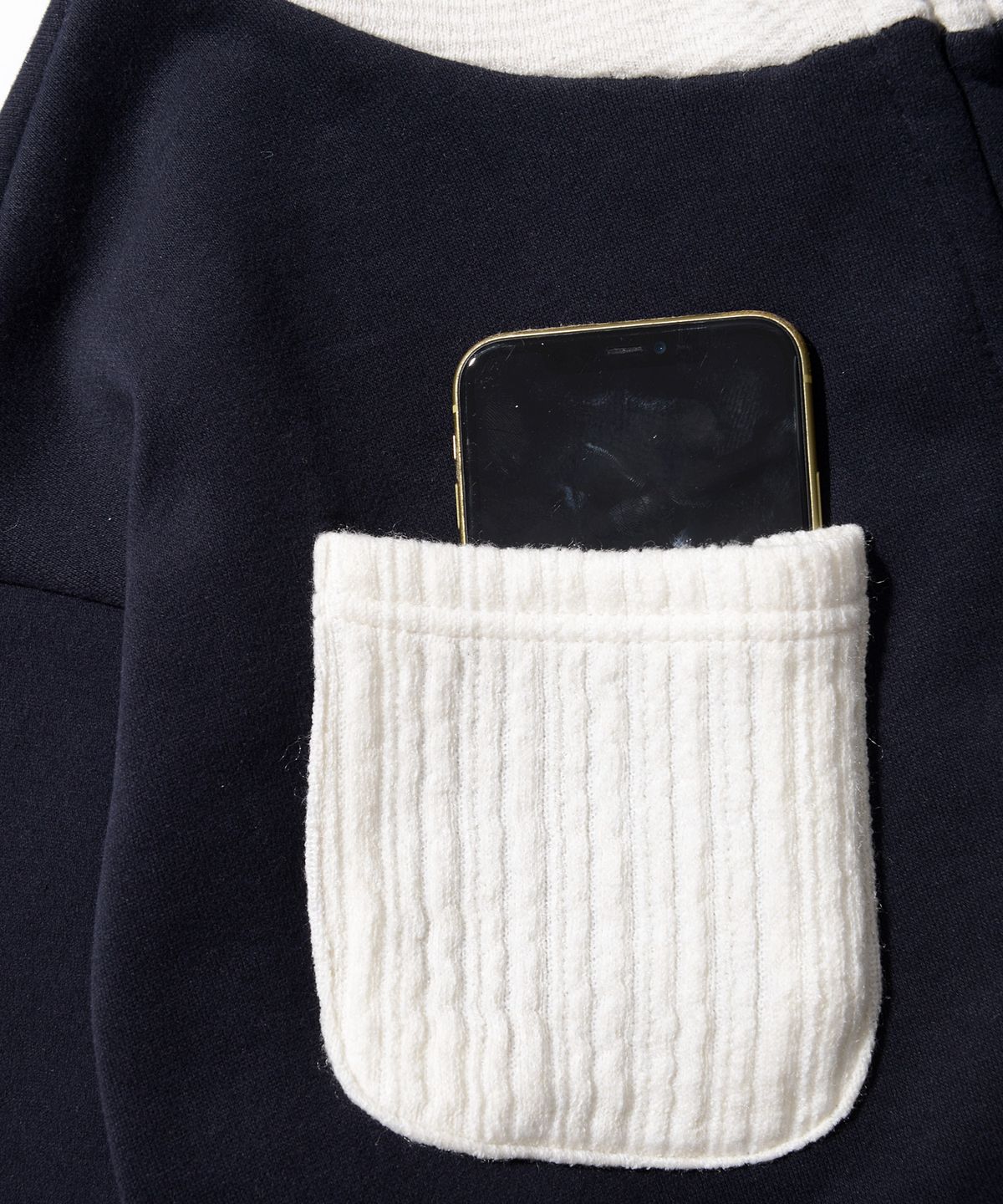 피스메이커(PIECE MAKER) KNIT MIXED SWEAT FULL ZIP HOODIE (NAVY)