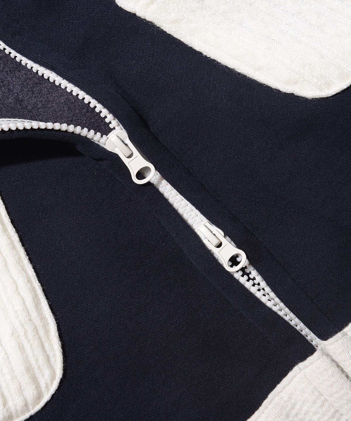 피스메이커(PIECE MAKER) KNIT MIXED SWEAT FULL ZIP HOODIE (NAVY)