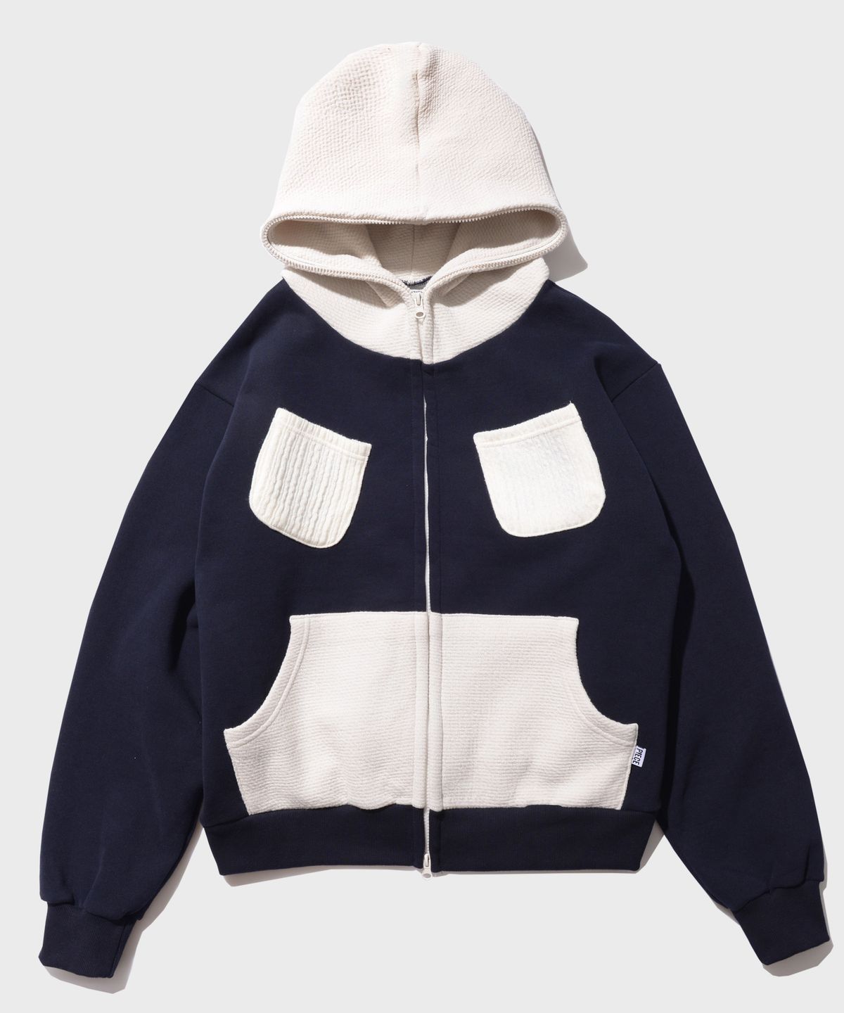 피스메이커(PIECE MAKER) KNIT MIXED SWEAT FULL ZIP HOODIE (NAVY)
