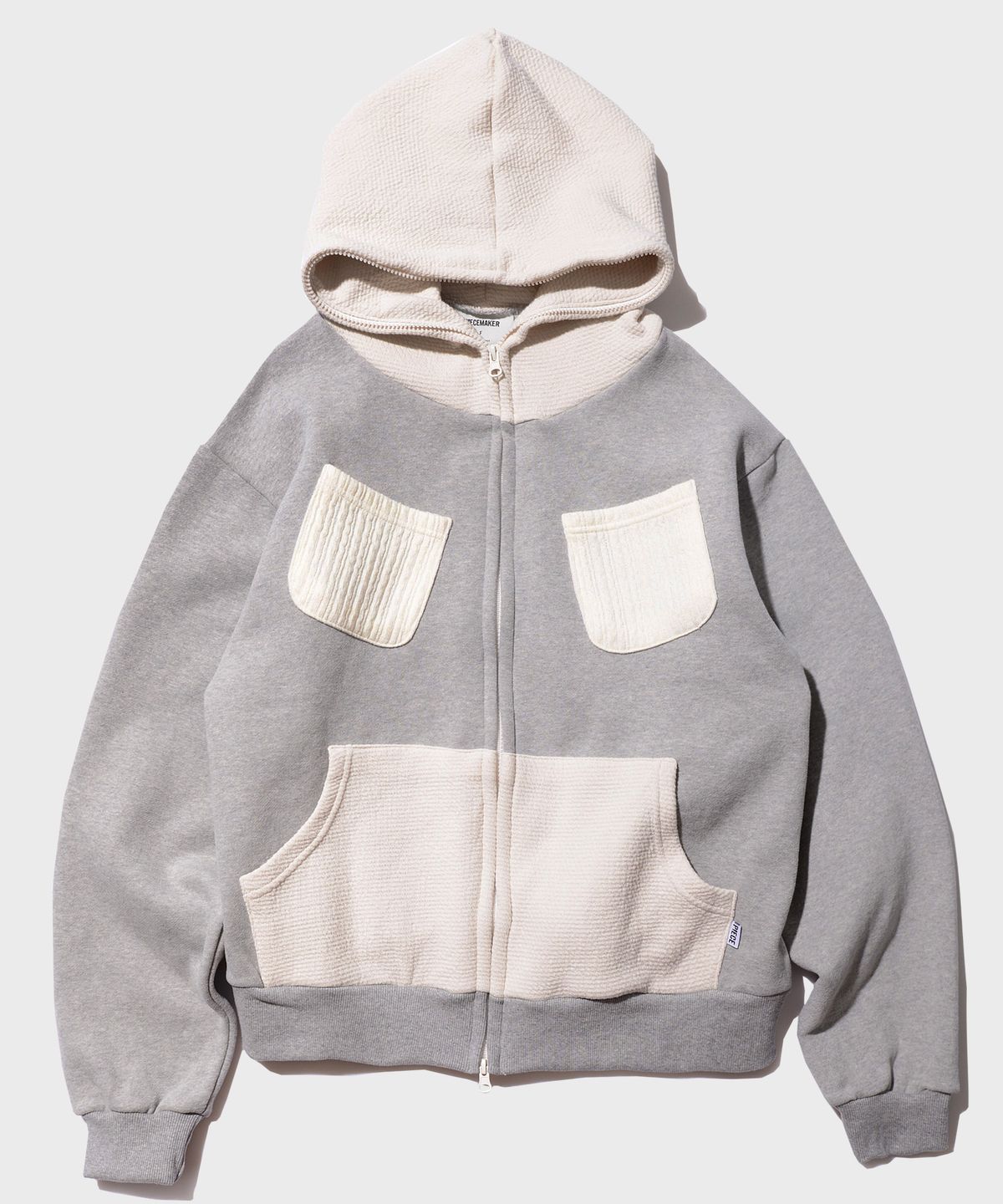 피스메이커(PIECE MAKER) KNIT MIXED SWEAT FULL ZIP HOODIE (GREY)