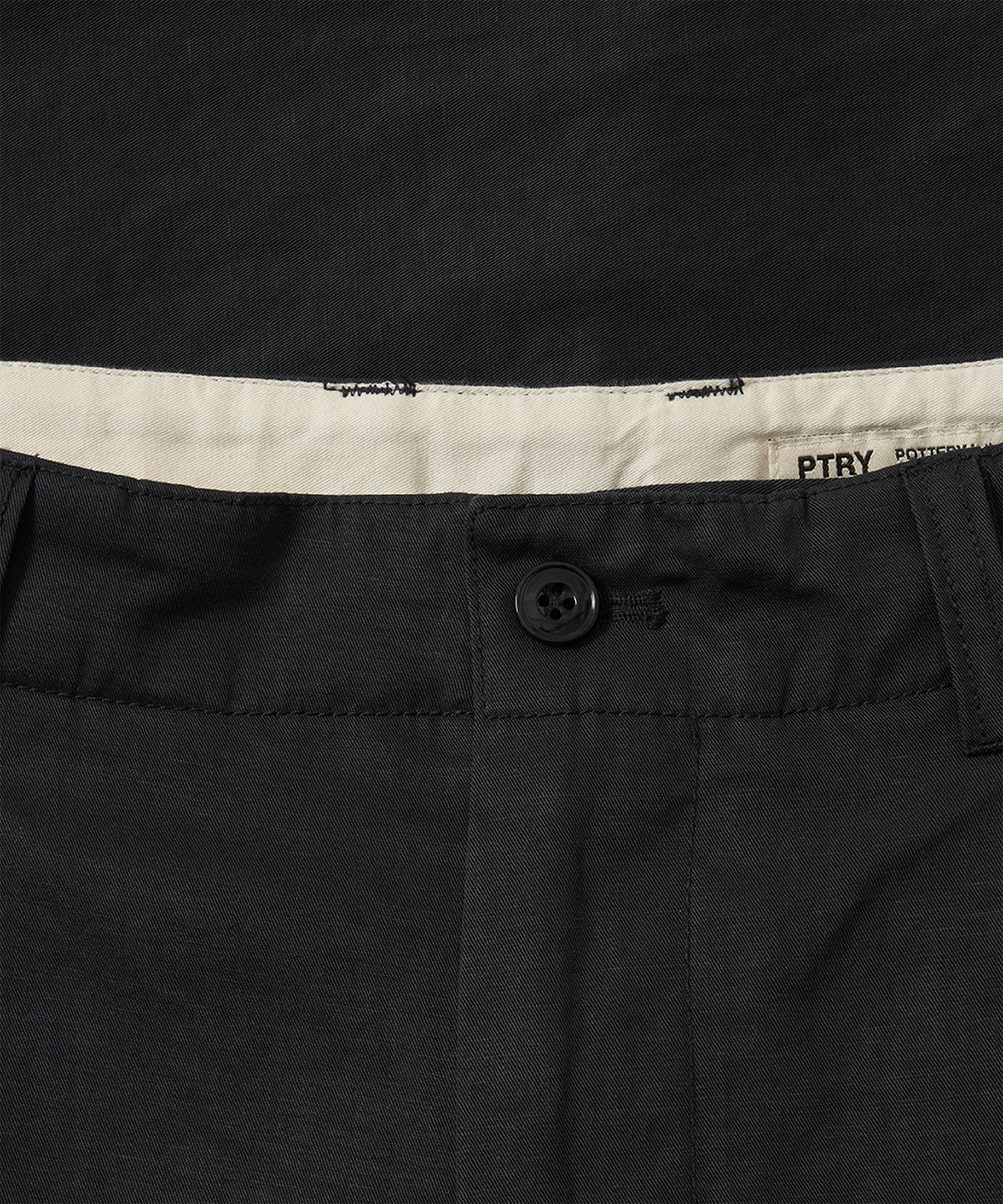 포터리(POTTERY) Two Pleated Wide Chino Pants Cotton / Linen Blend Twill Cloth Resilient Hard Finish (Black)
