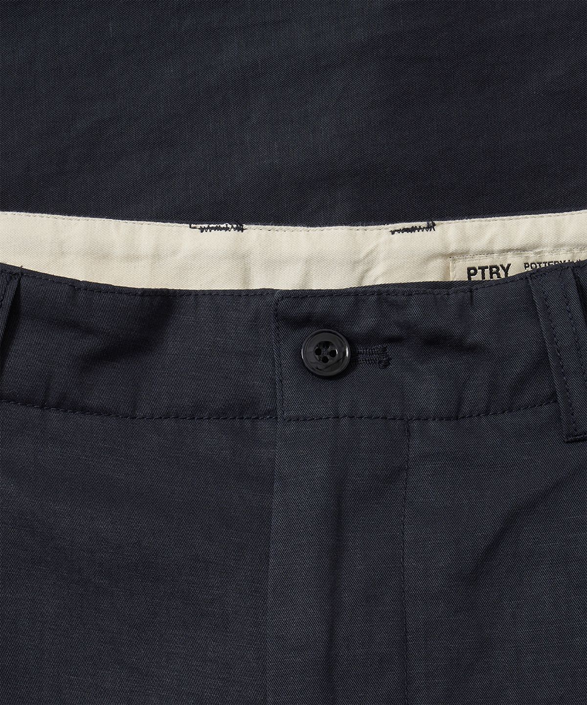 포터리(POTTERY) Two Pleated Wide Chino Pants Cotton / Linen Blend Twill Cloth Resilient Hard Finish (Navy)
