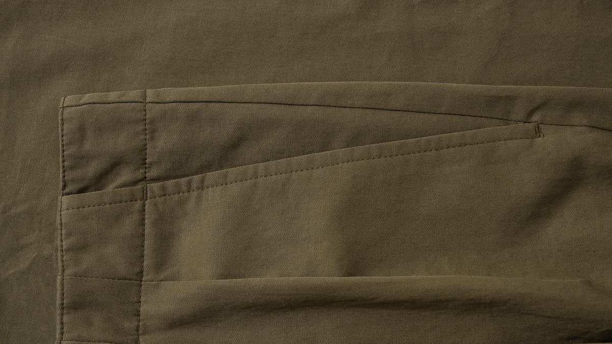 포터리(POTTERY) Two Pleated Wide Chino Pants Cotton / Linen Blend Twill Cloth Resilient Hard Finish (Olive)