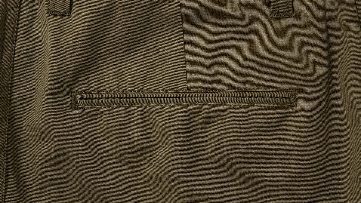 포터리(POTTERY) Two Pleated Wide Chino Pants Cotton / Linen Blend Twill Cloth Resilient Hard Finish (Olive)