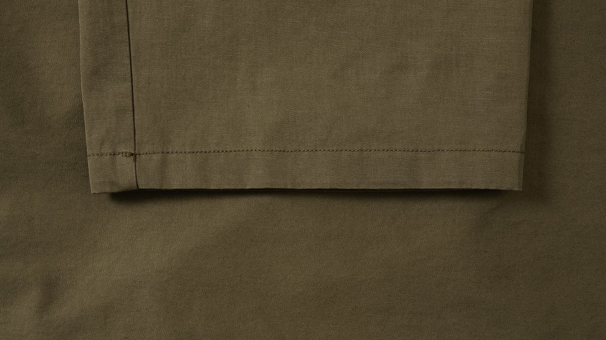 포터리(POTTERY) Two Pleated Wide Chino Pants Cotton / Linen Blend Twill Cloth Resilient Hard Finish (Olive)