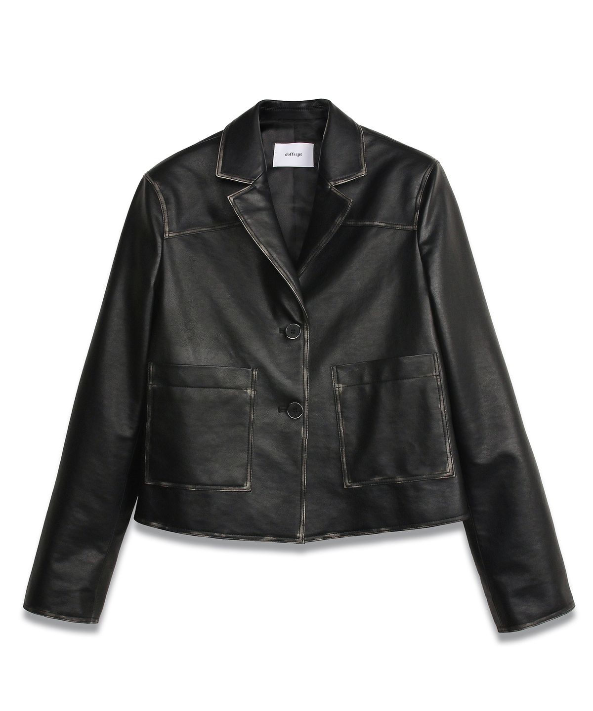 도프셉(DOFFSEPT) FAUX Leather Midi Vintage Blazer in Black