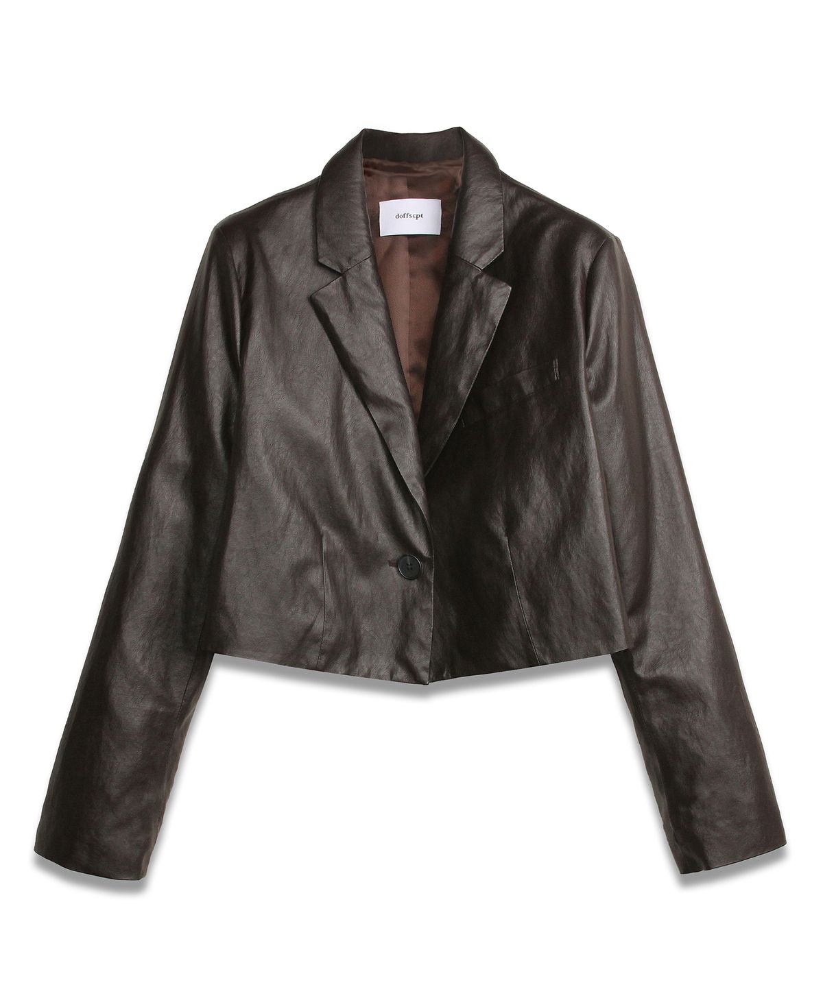 도프셉(DOFFSEPT) FAUX Leather Crop Blazer in Dark brown