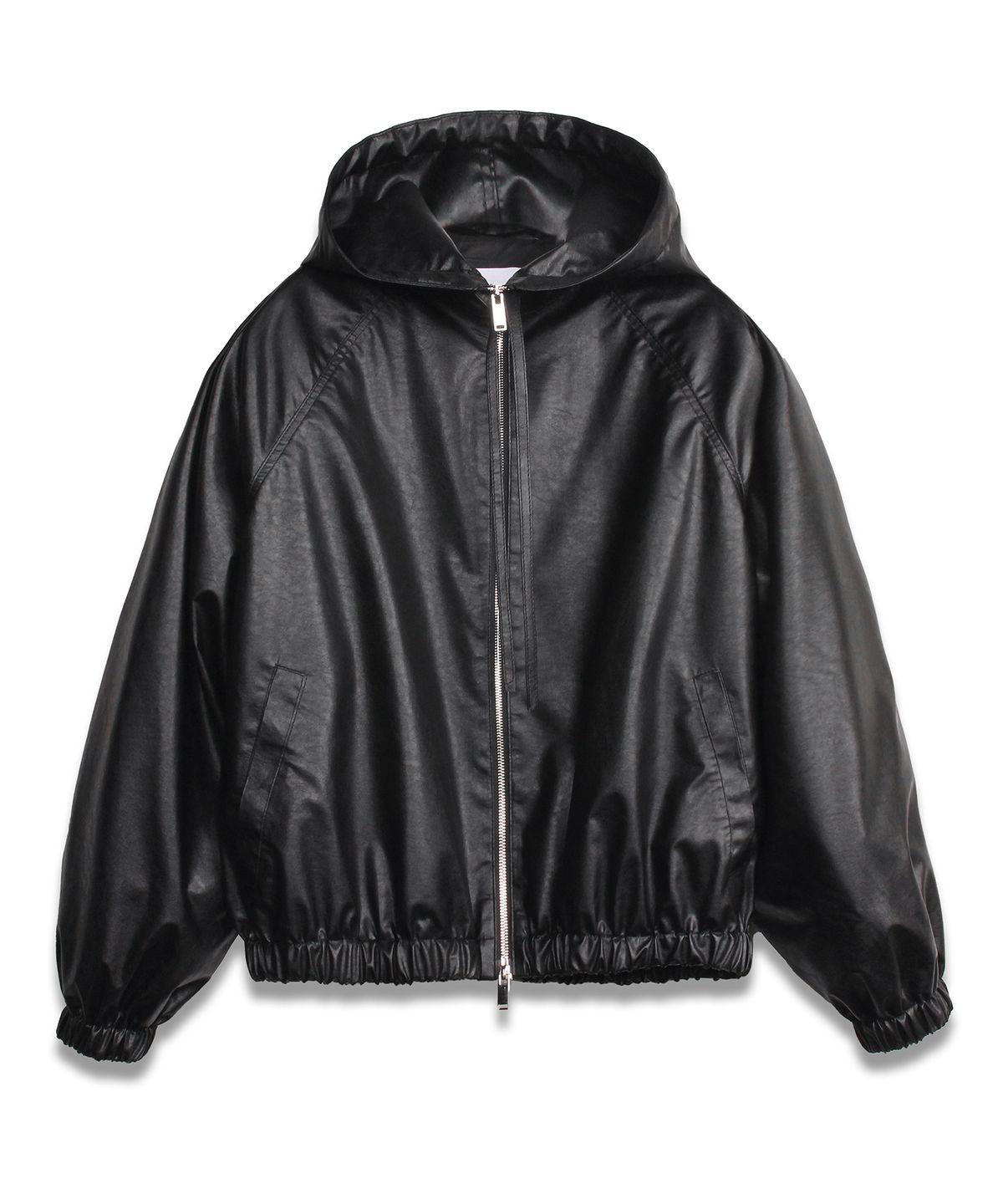 도프셉(DOFFSEPT) FAUX Leather Hoodie Jumper in Black