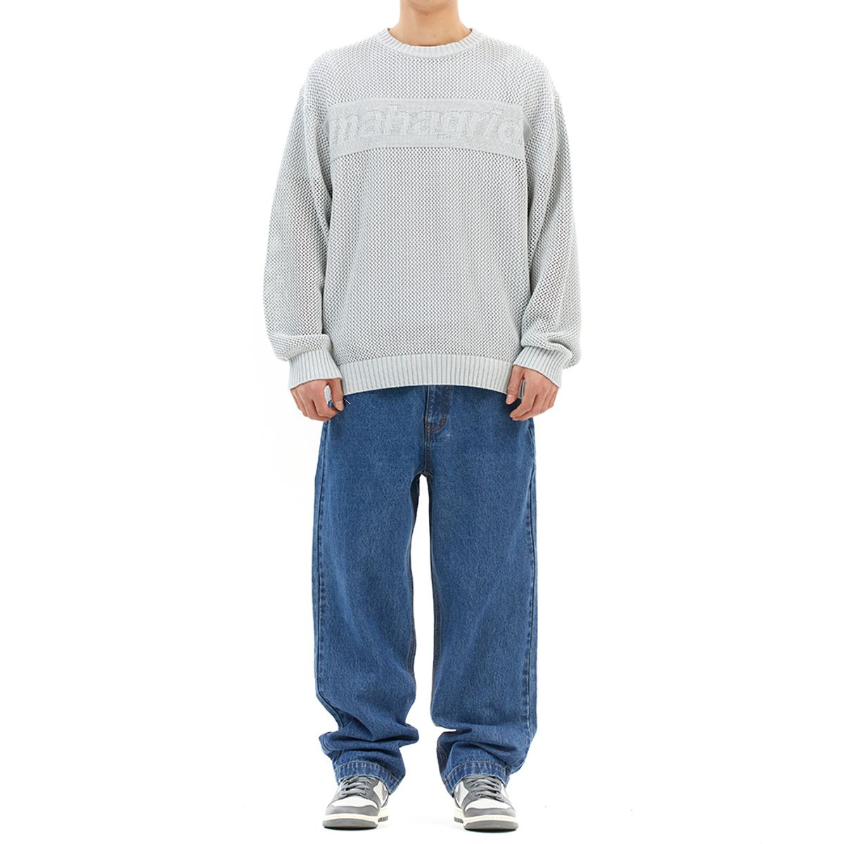 마하그리드(MAHAGRID) BASIC LOGO MESH KNIT GREY(MG2DSMK600A)