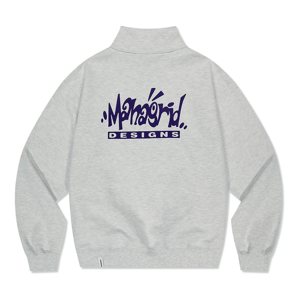 MUSINSA | MAHAGRID LABEL LOGO HALF ZIP SWEATSHIRT LIGHT GRAY