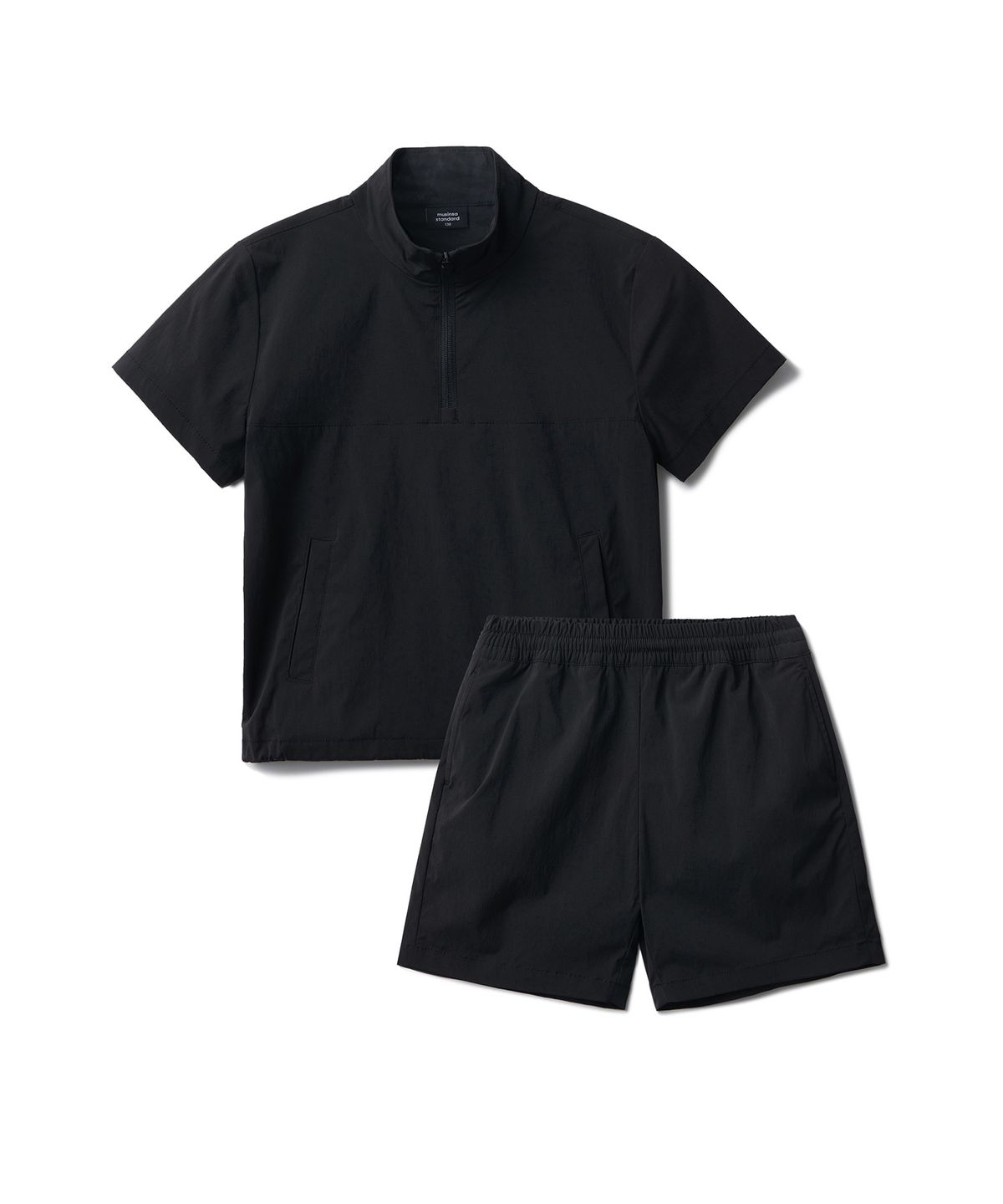 무신사 스탠다드 키즈(MUSINSA STANDARD KIDS) 나일론 하프 아노락 셋업 [블랙]