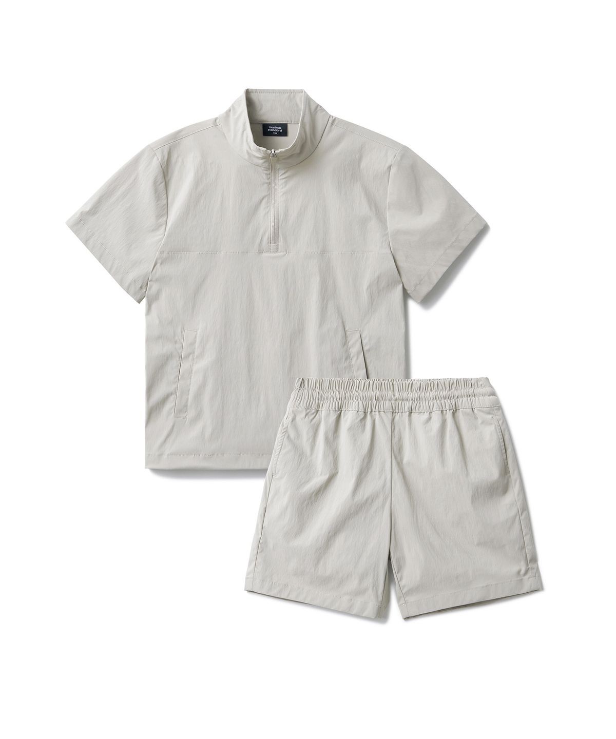 무신사 스탠다드 키즈(MUSINSA STANDARD KIDS) 나일론 하프 아노락 셋업 [크림]