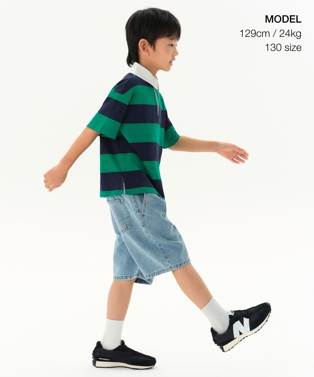 무신사 스탠다드 키즈(MUSINSA STANDARD KIDS) 원 턱 와이드 데님 쇼츠 [라이트 인디고]