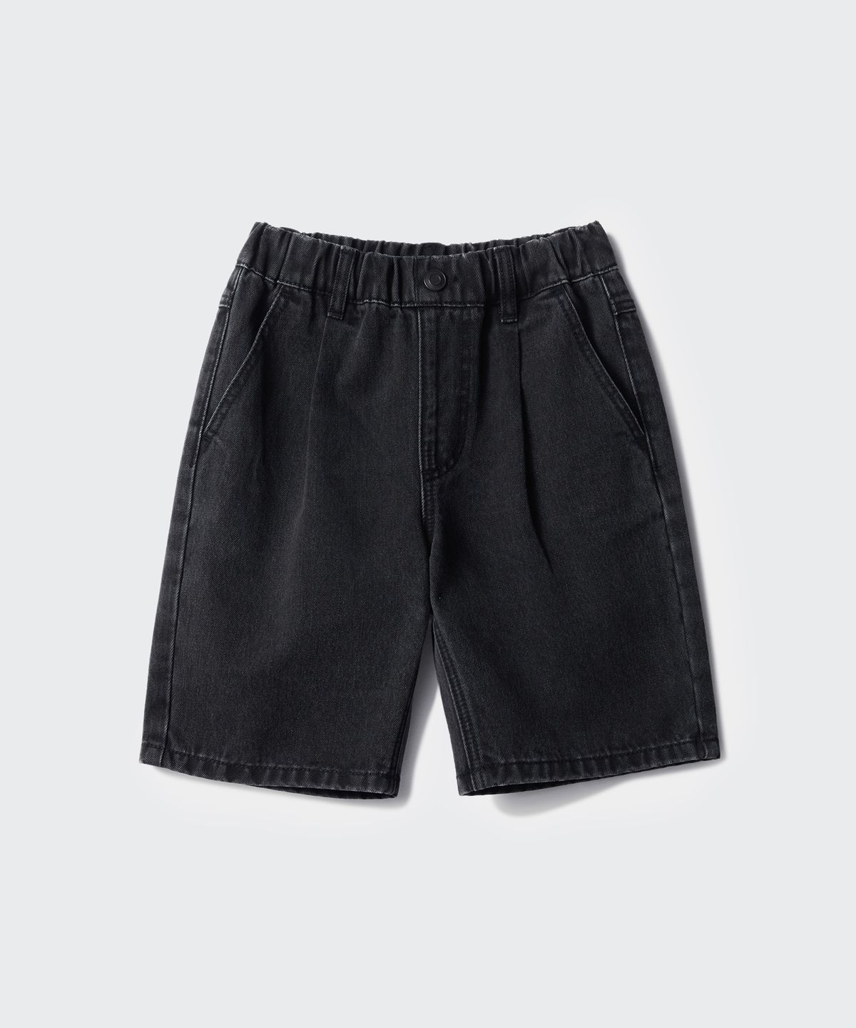 무신사 스탠다드 키즈(MUSINSA STANDARD KIDS) 원 턱 와이드 데님 쇼츠 [워시드 블랙]