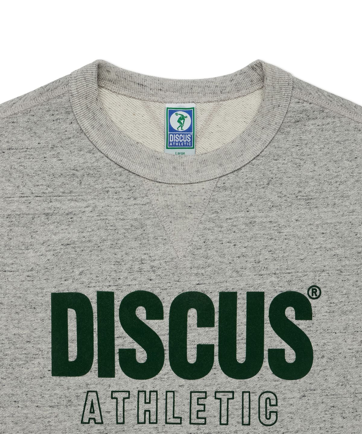 디스커스 애슬레틱(DISCUS ATHLETIC) 헤비웨이트 레귤러 핏 레터 로고 스웨트 셔츠 헤더 그레이