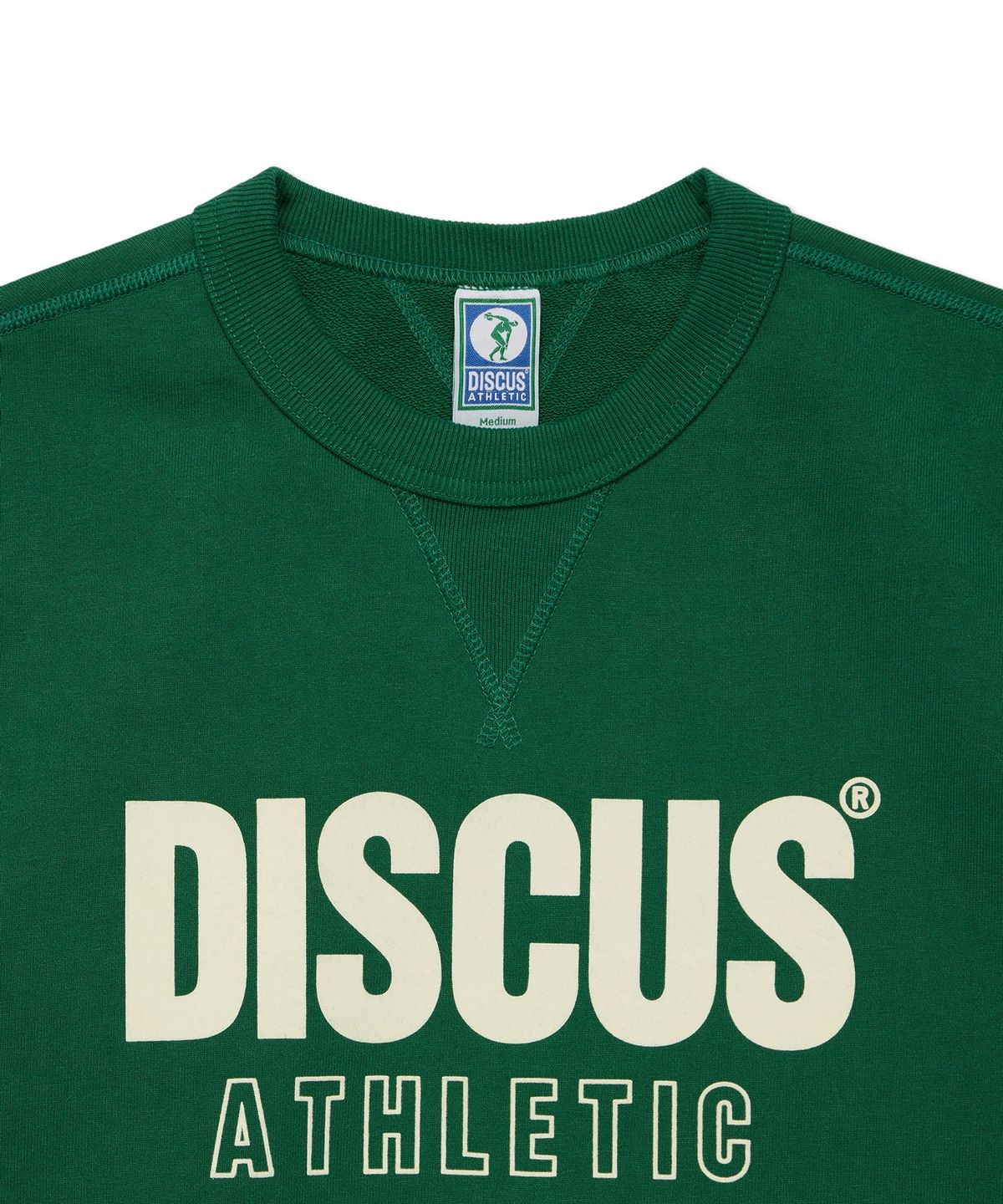 디스커스 애슬레틱(DISCUS ATHLETIC) 헤비웨이트 레귤러 핏 레터 로고 스웨트 셔츠 그린