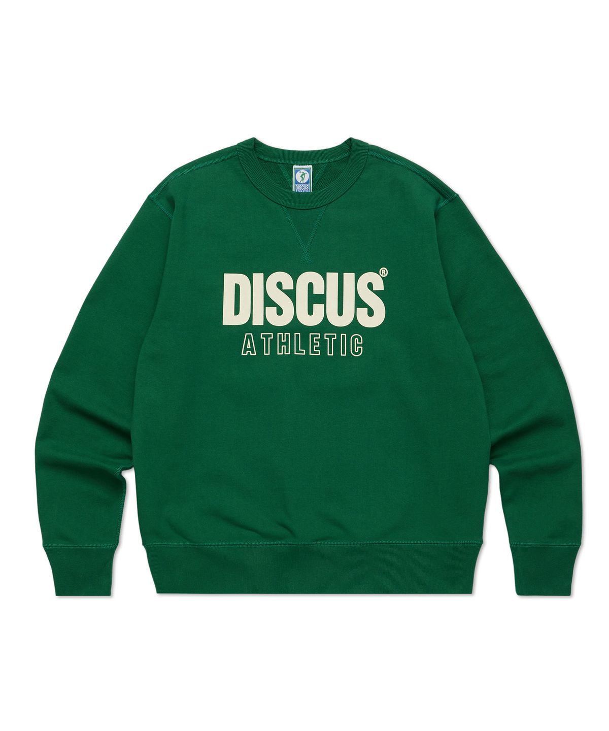 디스커스 애슬레틱(DISCUS ATHLETIC) 헤비웨이트 레귤러 핏 레터 로고 스웨트 셔츠 그린
