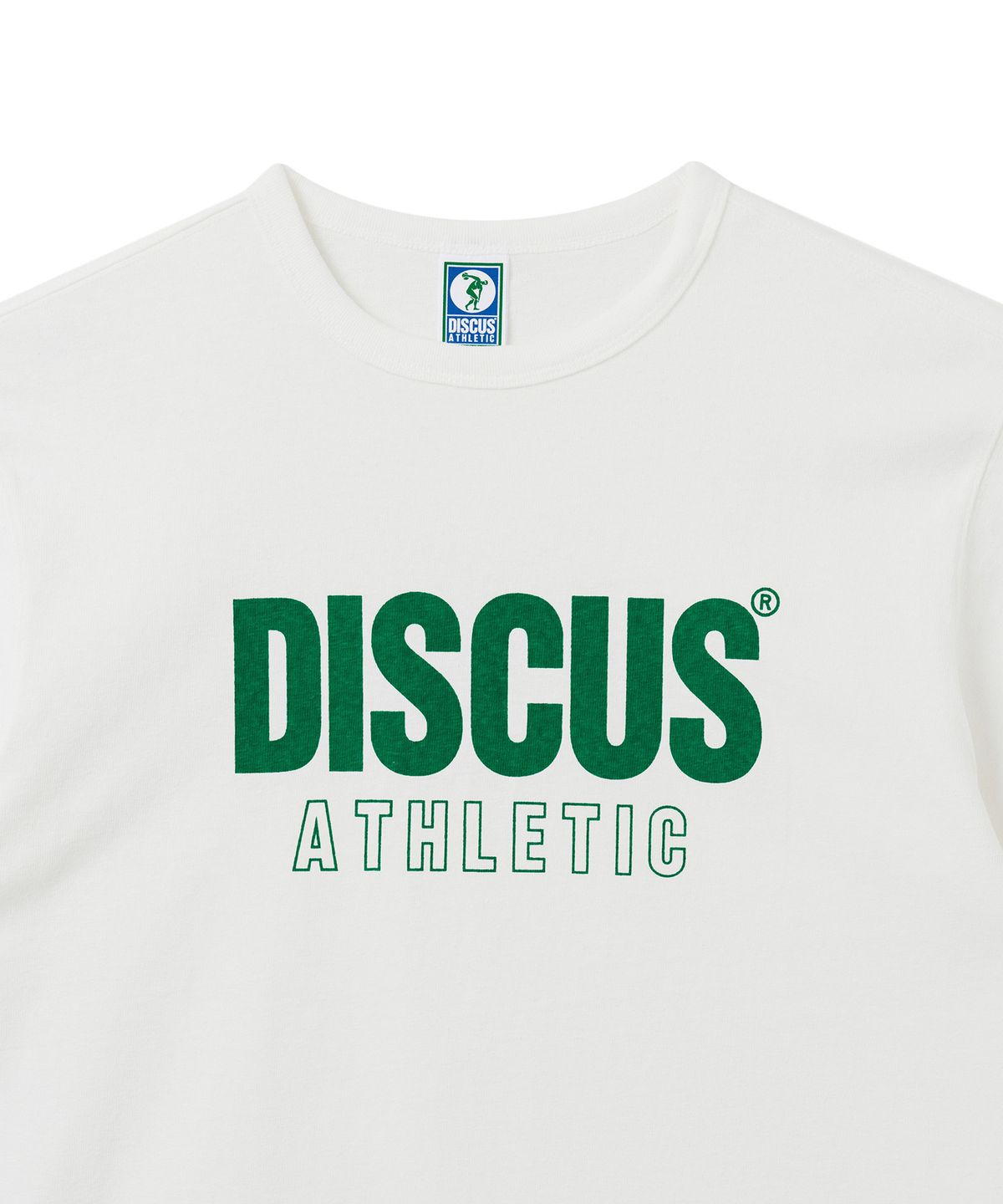 디스커스 애슬레틱(DISCUS ATHLETIC) 슈퍼 헤비웨이트 레귤러 핏 레터 로고 티셔츠 오프 화이트