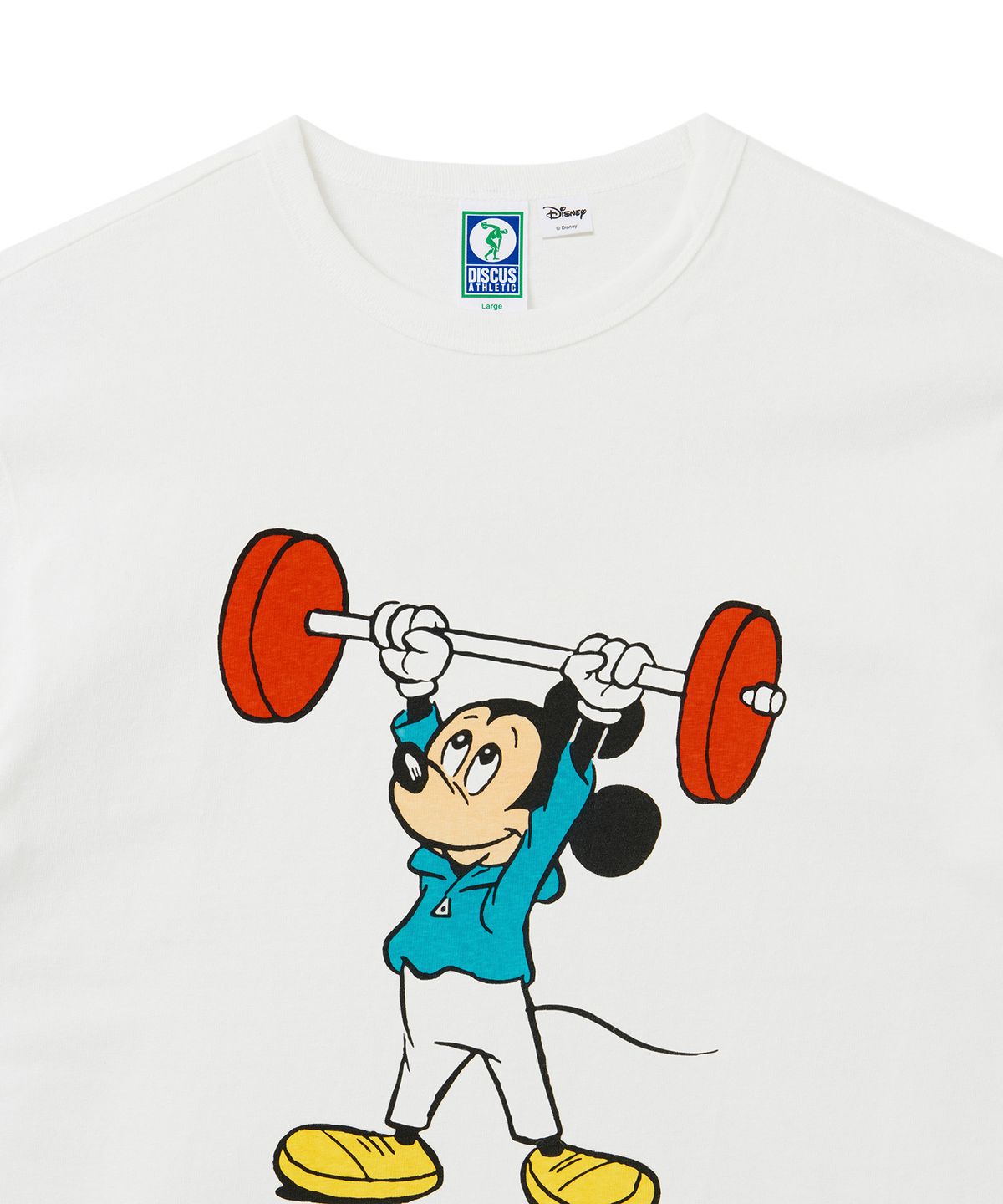 디스커스 애슬레틱(DISCUS ATHLETIC) 슈퍼 헤비웨이트 레귤러 핏 역도 미키 티셔츠 오프 화이트