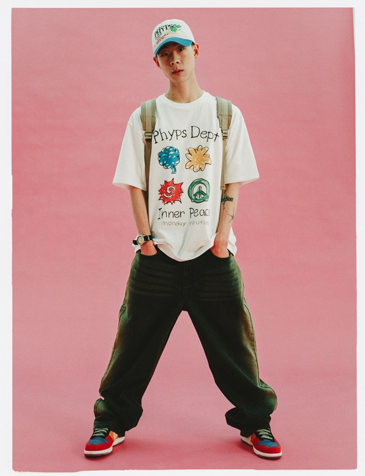 피지컬 디파트먼트(PHYSICAL DEPARTMENT) 스트레이트 스프레이 프린트 데님 워싱블루