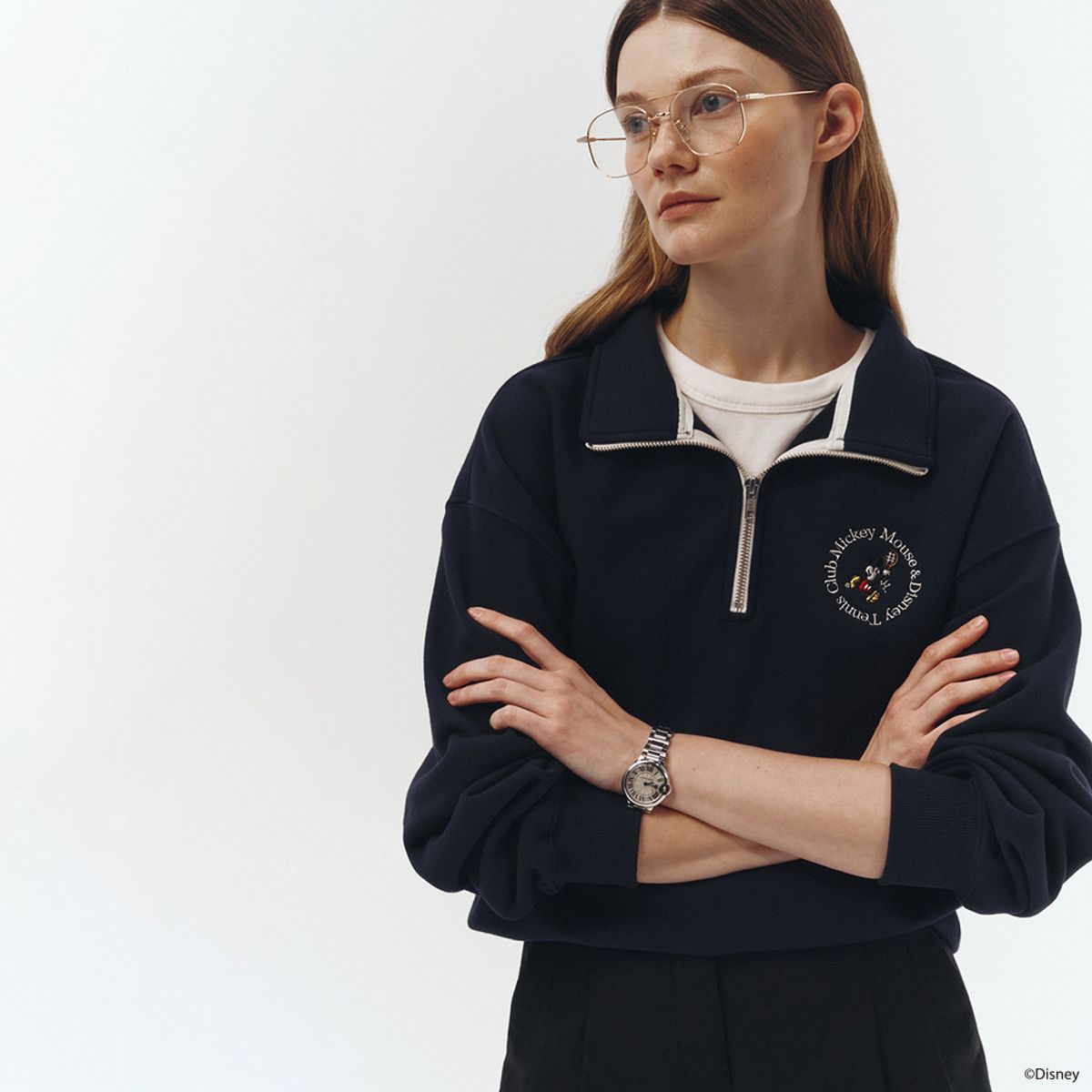 던스트(DUNST) UNISEX_DISNEY MICKEY MOUSE_SPORTS HALF ZIP-UP SWEATSHIRT_FRENCH NAVY_UDTS3A159N1