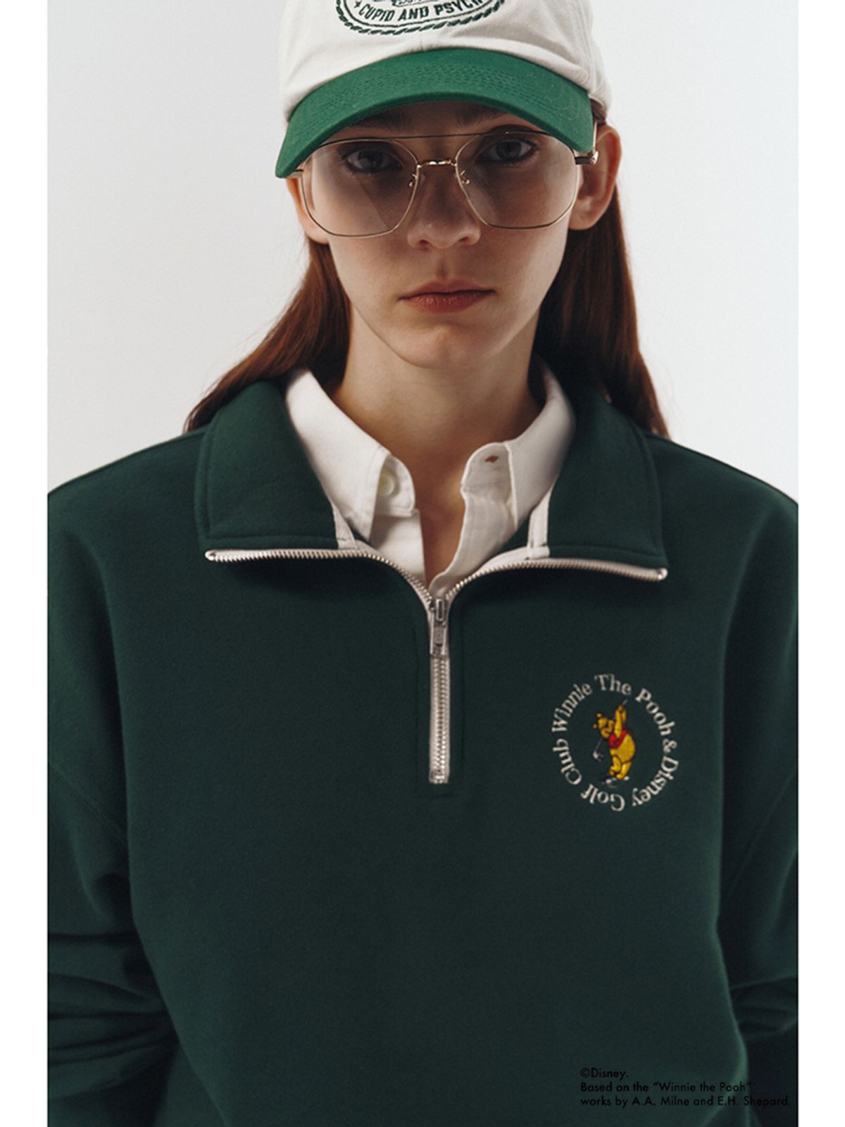 던스트(DUNST) UNISEX_DISNEY POOH_SPORTS HALF ZIP-UP SWEATSHIRT_FOREST GREEN_UDTS3A158E2