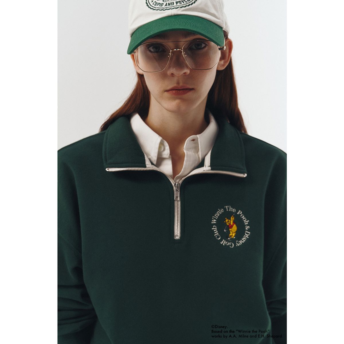 던스트(DUNST) UNISEX_DISNEY POOH_SPORTS HALF ZIP-UP SWEATSHIRT_FOREST GREEN_UDTS3A158E2