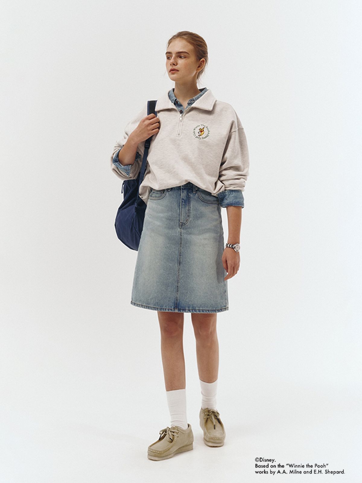 던스트(DUNST) UNISEX_DISNEY POOH_SPORTS HALF ZIP-UP SWEATSHIRT_OATMEAL MELANGE_UDTS3A158I1