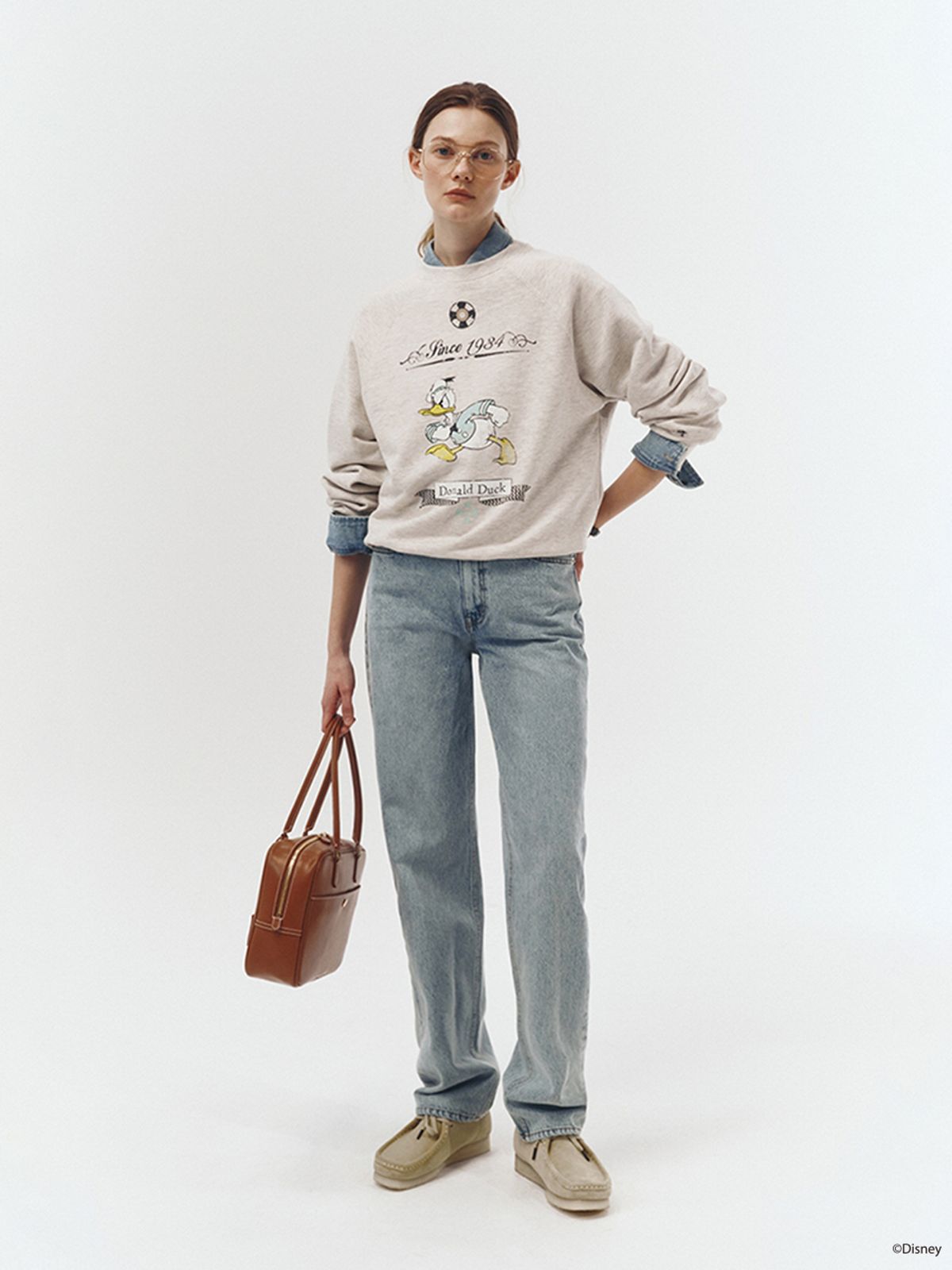 던스트(DUNST) UNISEX_DISNEY DONALD DUCK_VINTAGE SWEATSHIRT_OATMEAL MELANGE_UDTS3A151I1