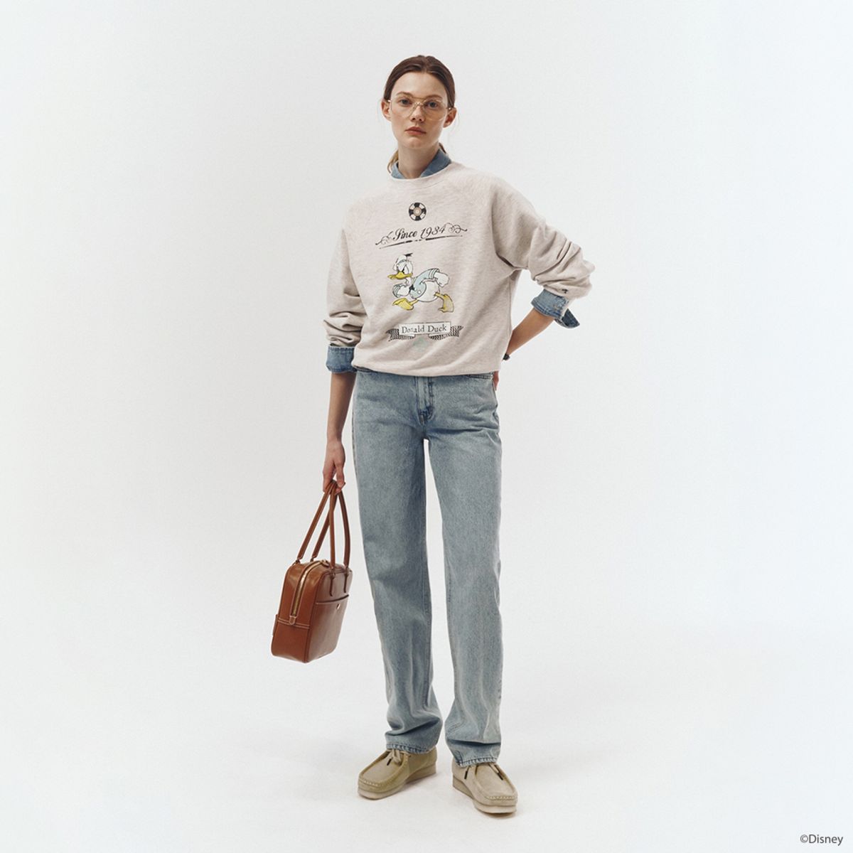 던스트(DUNST) UNISEX_DISNEY DONALD DUCK_VINTAGE SWEATSHIRT_OATMEAL MELANGE_UDTS3A151I1