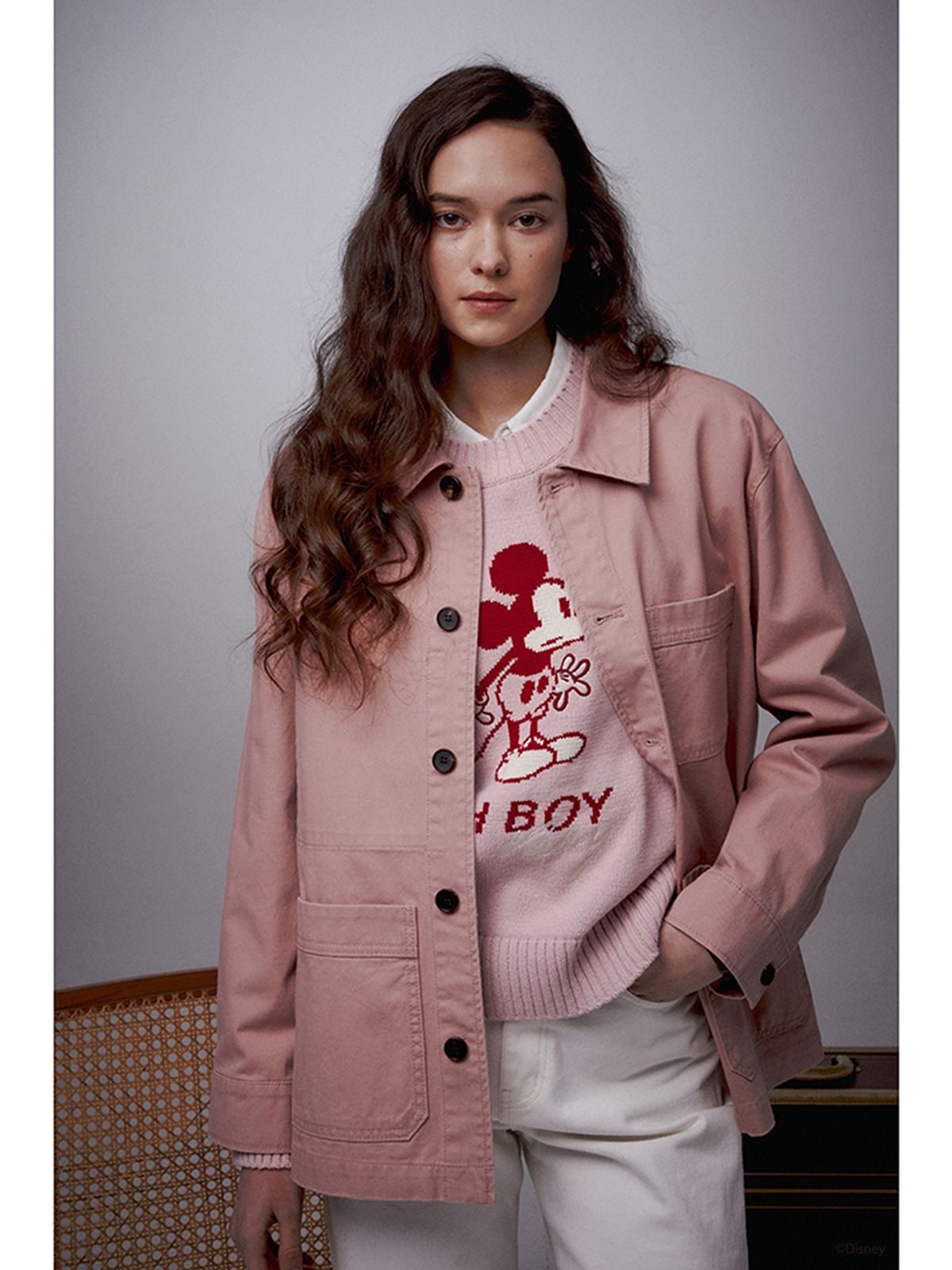 던스트(DUNST) UNISEX_DISNEY MICKEY MOUSE_INTARSIA SWEATER_SOFT PINK_UDSW3A151P2