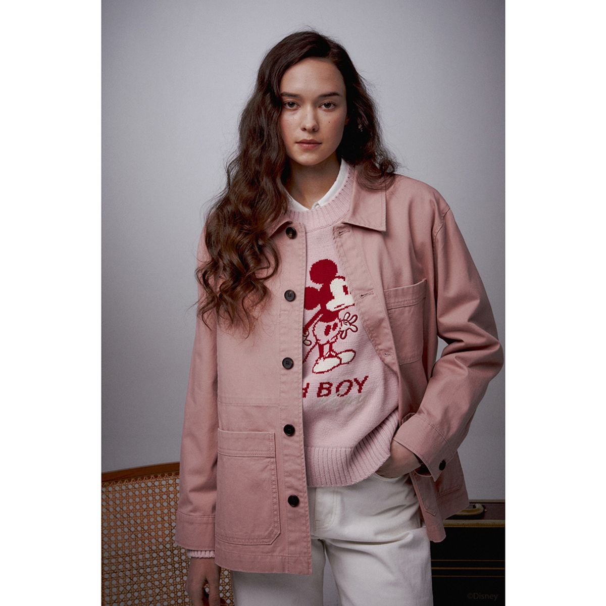 던스트(DUNST) UNISEX_DISNEY MICKEY MOUSE_INTARSIA SWEATER_SOFT PINK_UDSW3A151P2
