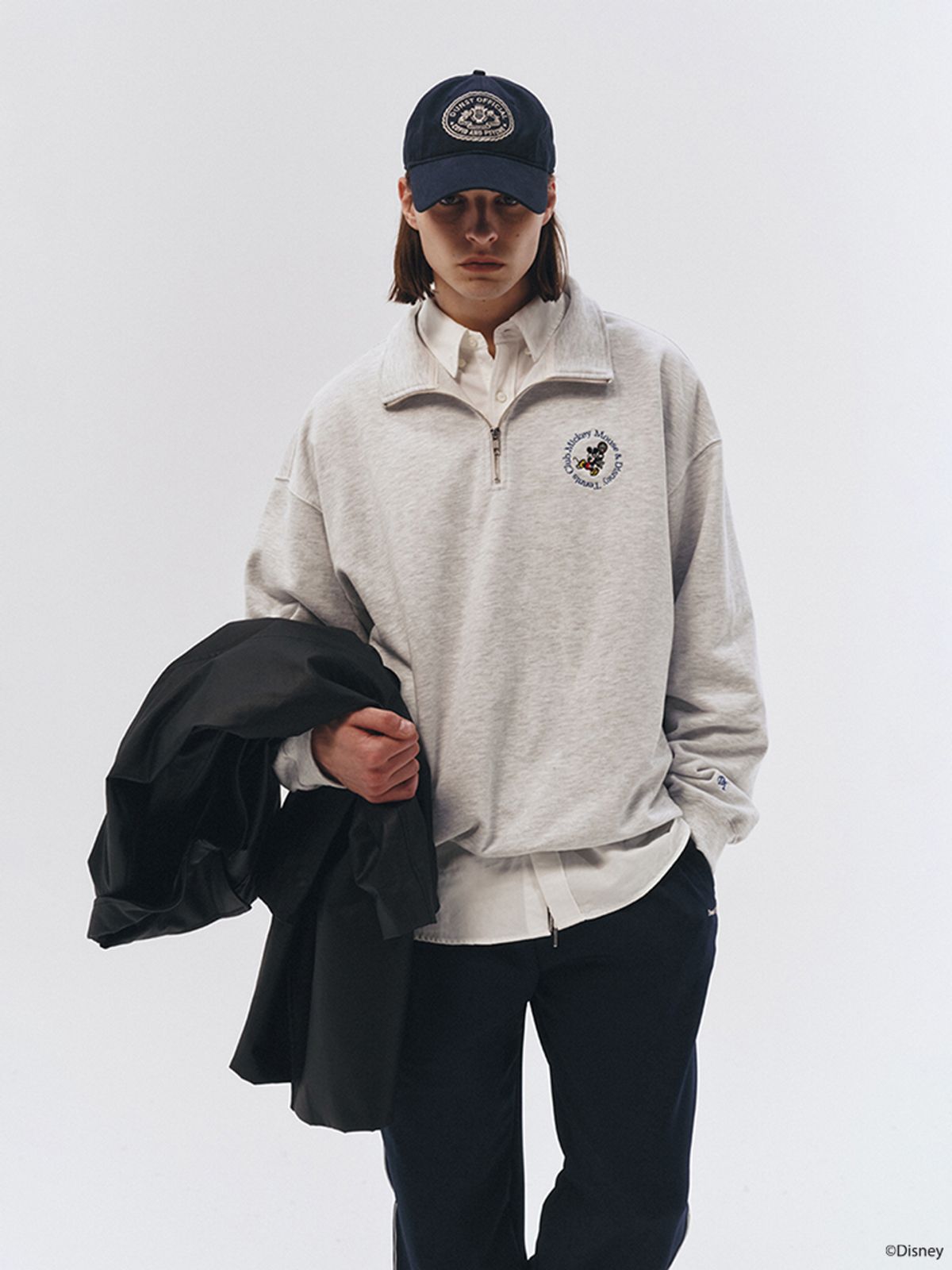 던스트 포 맨(DUNST FOR MEN) UNISEX_DISNEY  MICKEY MOUSE_SPORTS HALF ZIP-UP SWEATSHIRT_LIGHT MELANGE GREY_M_UDTS3A159G2