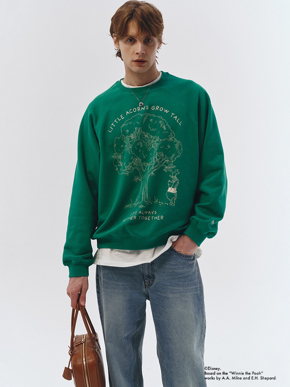 던스트 포 맨(DUNST FOR MEN) UNISEX_DISNEY POOH_SWEATSHIRT_LEAF GREEN_M_UDTS3A155E2