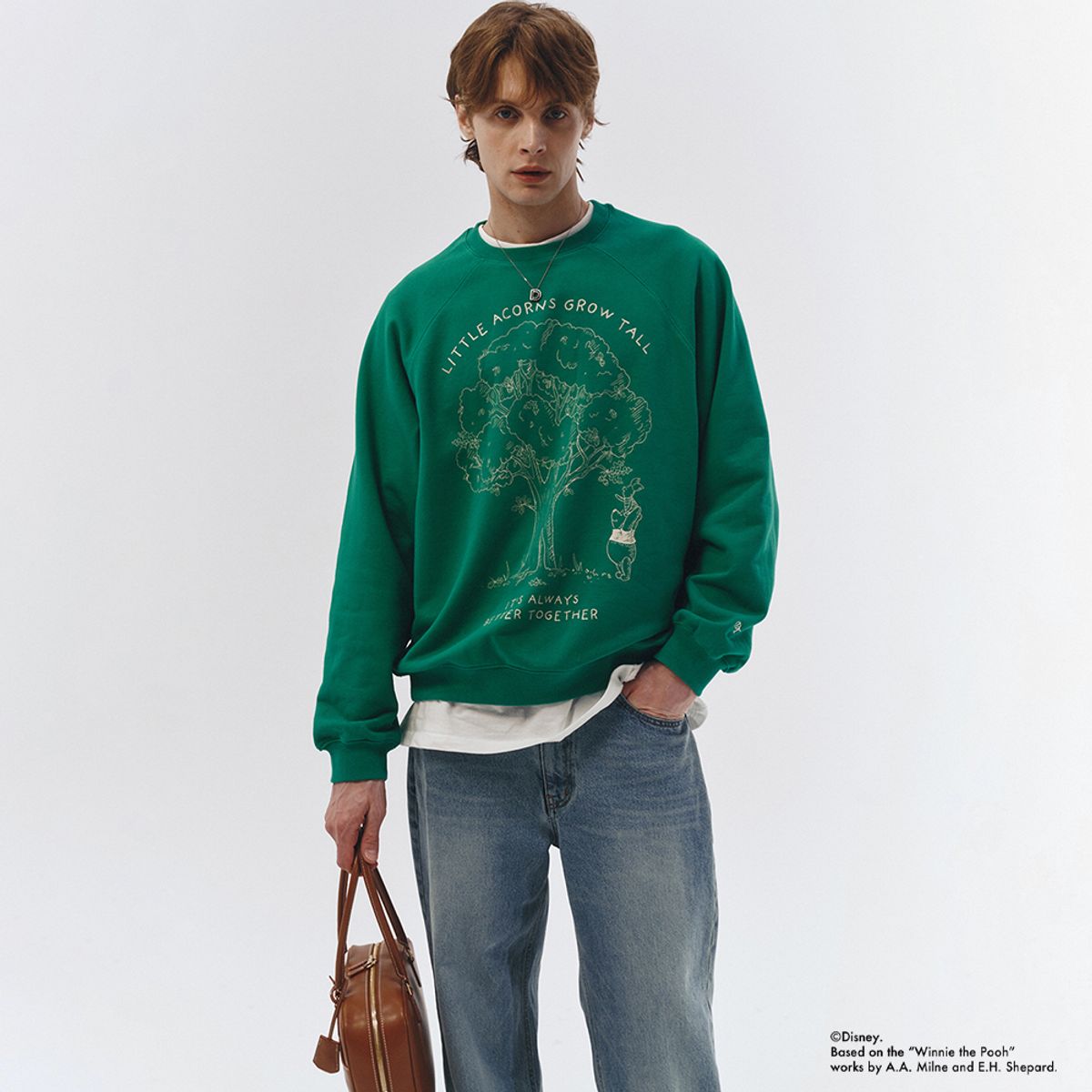 던스트 포 맨(DUNST FOR MEN) UNISEX_DISNEY POOH_SWEATSHIRT_LEAF GREEN_M_UDTS3A155E2