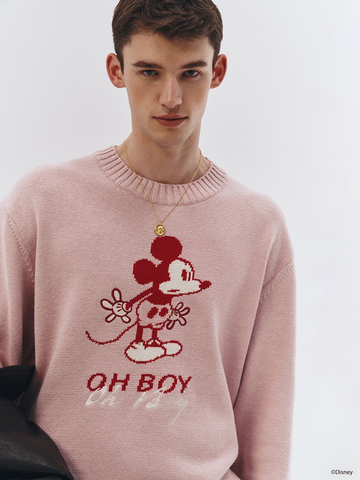 던스트 포 맨(DUNST FOR MEN) UNISEX_DISNEY MICKEY MOUSE_INTARSIA SWEATER_SOFT PINK_M_UDSW3A151P2