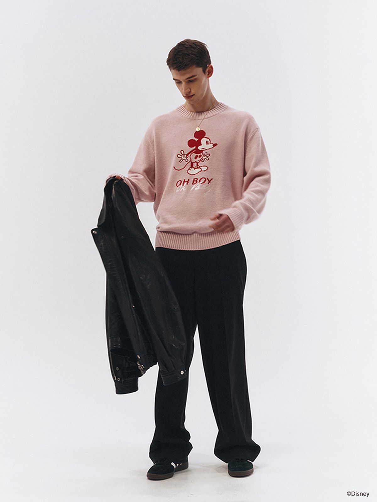 던스트 포 맨(DUNST FOR MEN) UNISEX_DISNEY MICKEY MOUSE_INTARSIA SWEATER_SOFT PINK_M_UDSW3A151P2