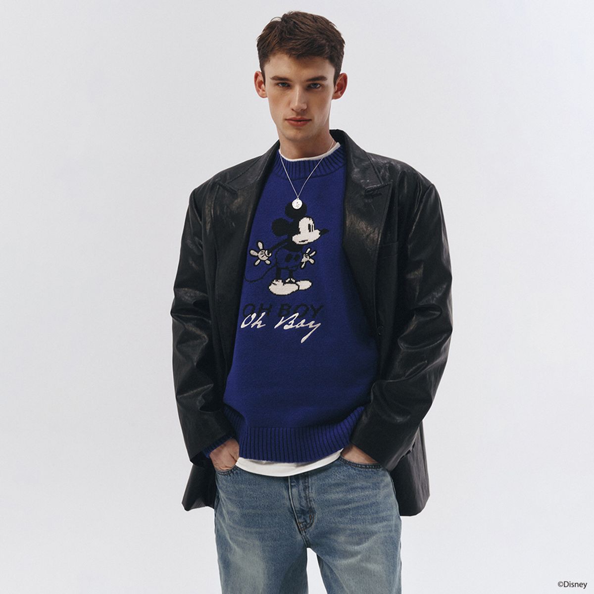 던스트 포 맨(DUNST FOR MEN) UNISEX_DISNEY MICKEY MOUSE_INTARSIA SWEATER_BLUE_M_UDSW3A151B2