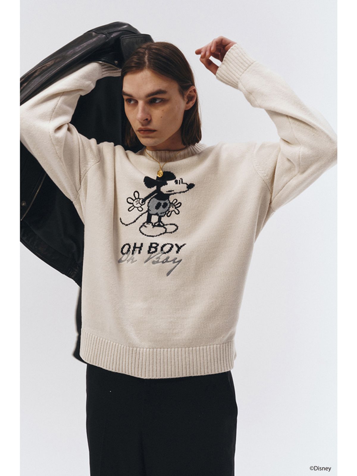 던스트 포 맨(DUNST FOR MEN) UNISEX_DISNEY MICKEY MOUSE_INTARSIA SWEATER_SOFT CREAM_M_UDSW3A151CR